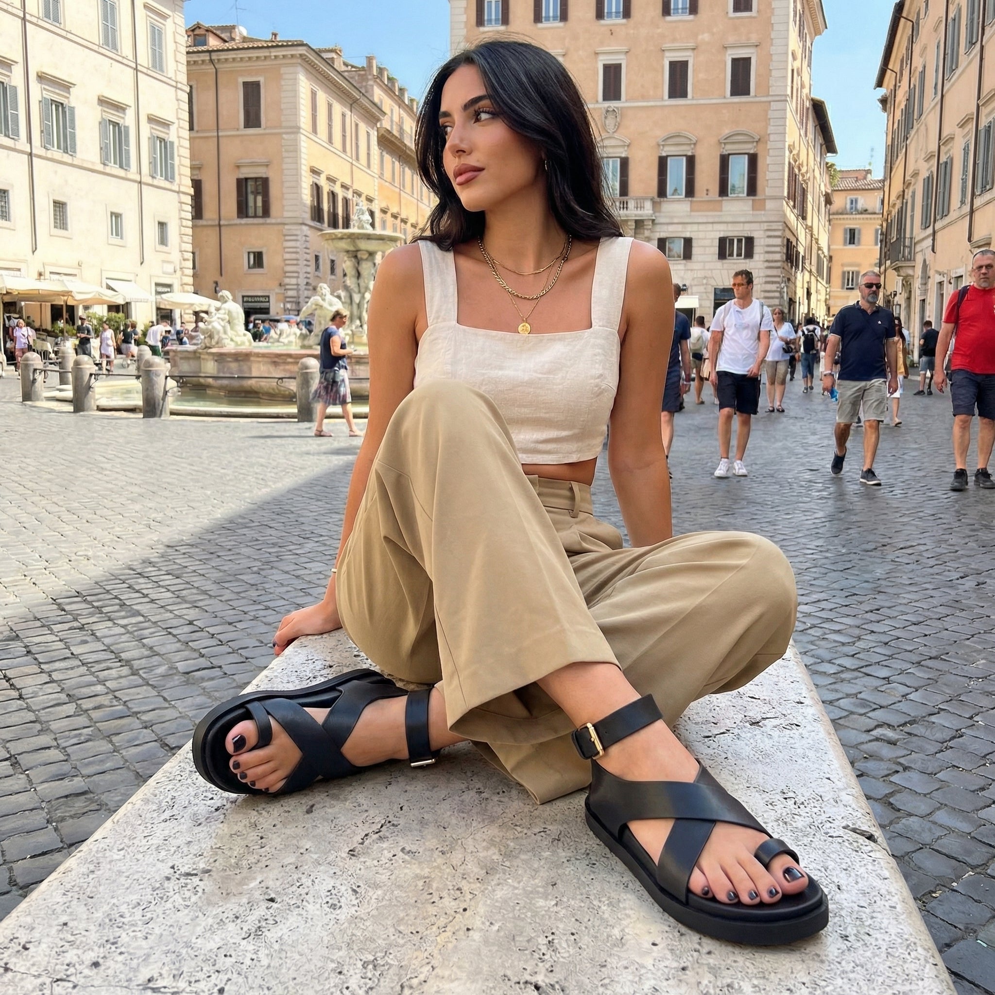 Entry Ankle Wrap Molded Footbed Sandal Black