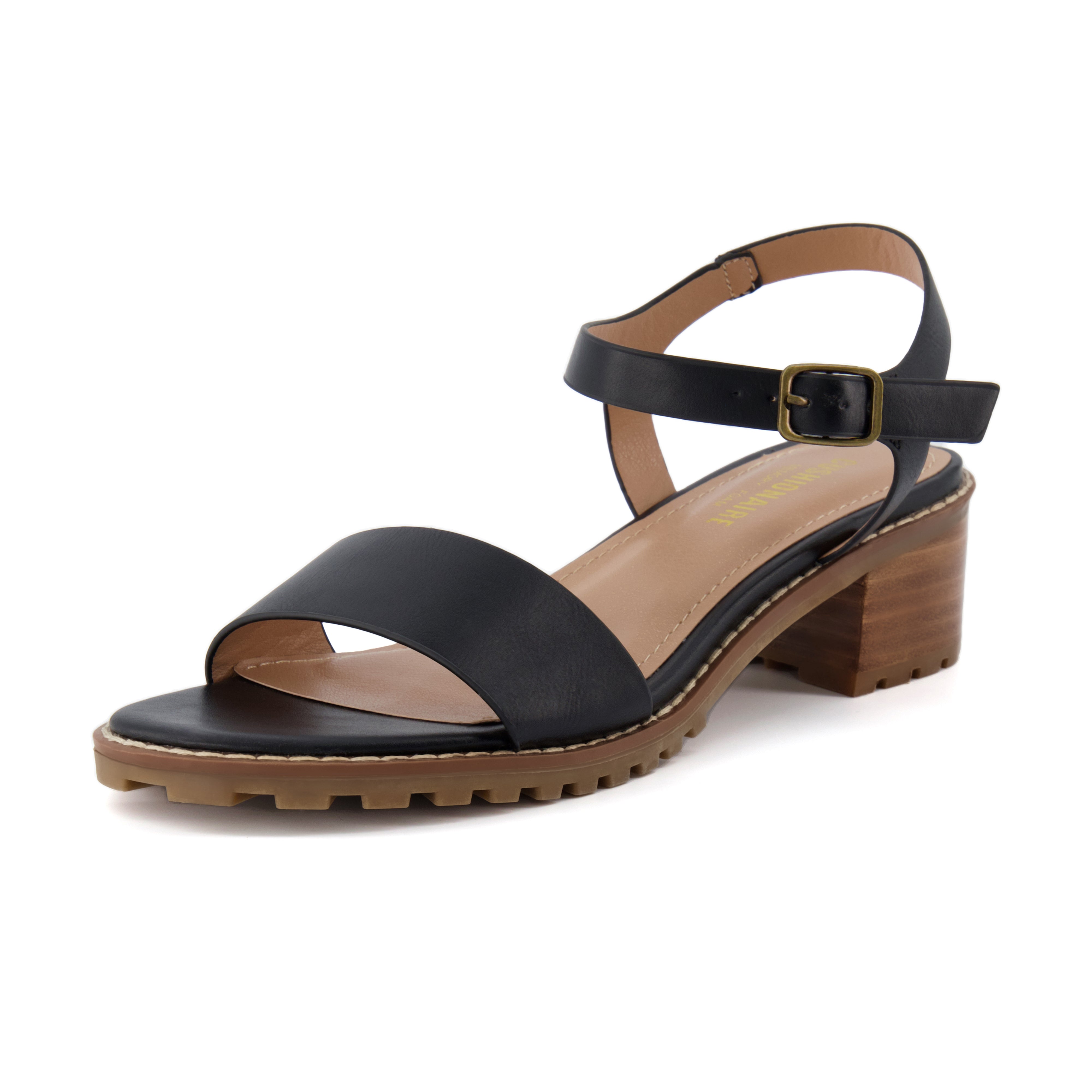Flynn One Band Block Heel Sandal Black