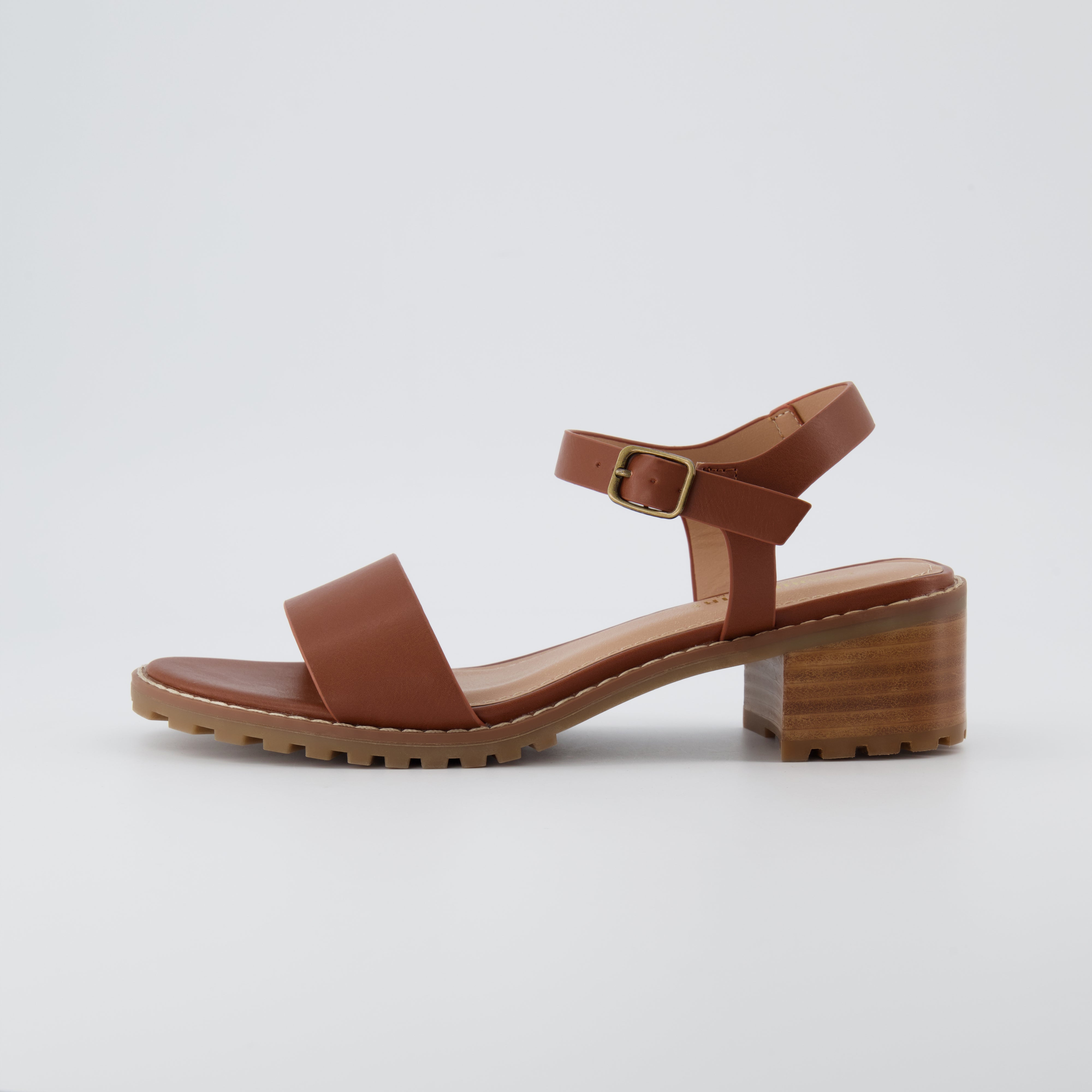 Flynn One Band Block Heel Sandal Cognac