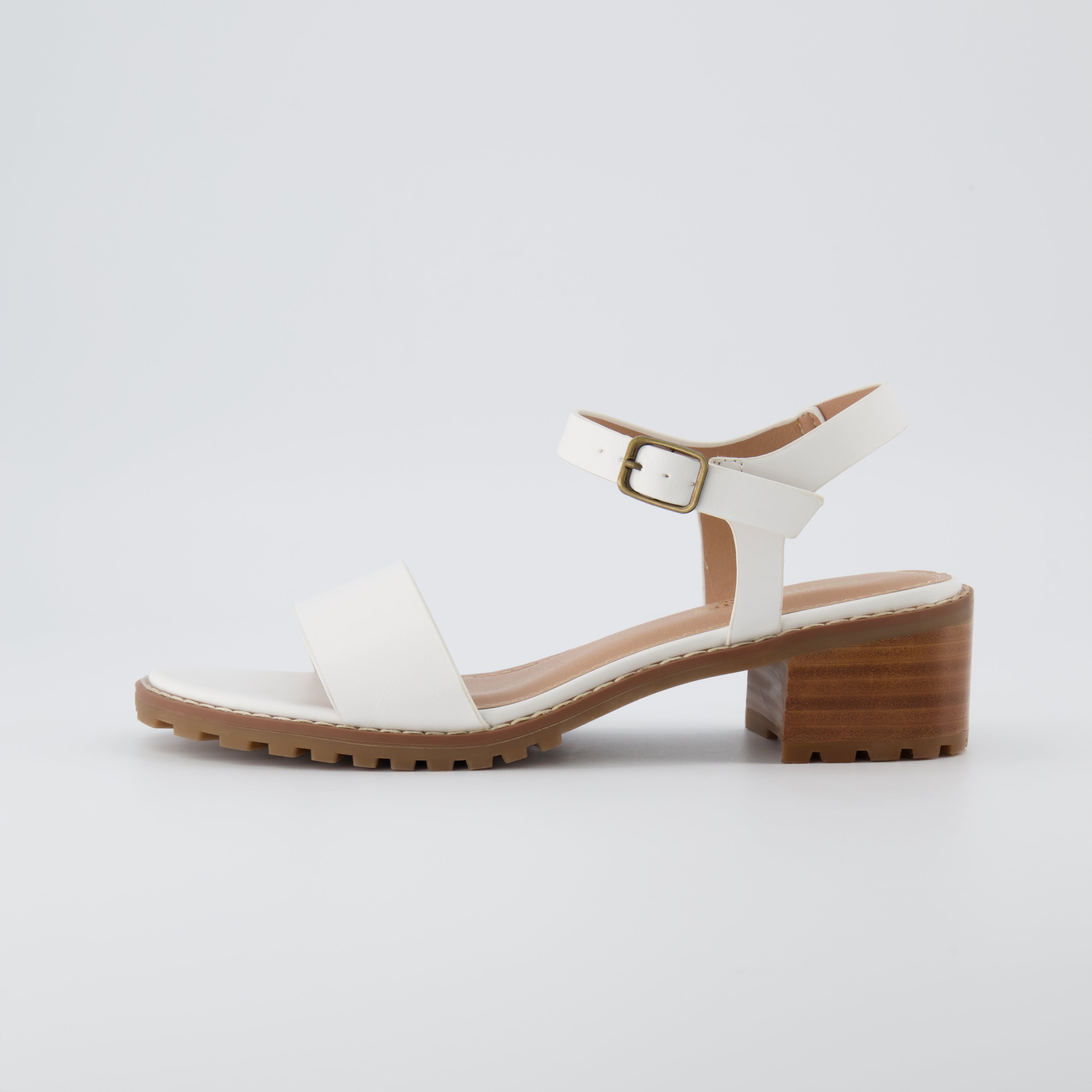 Flynn One Band Block Heel Sandal White