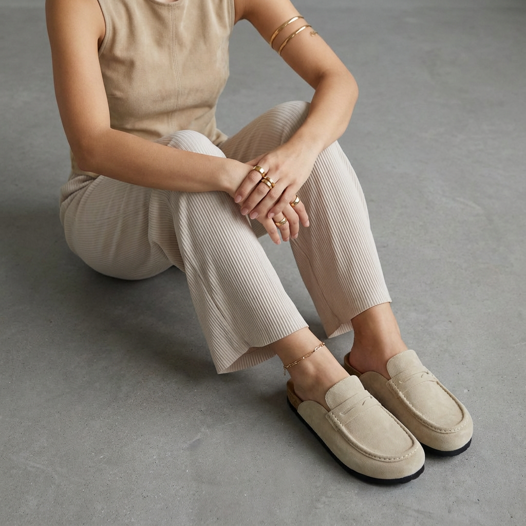 Fondu Leather Clogs Biscuit