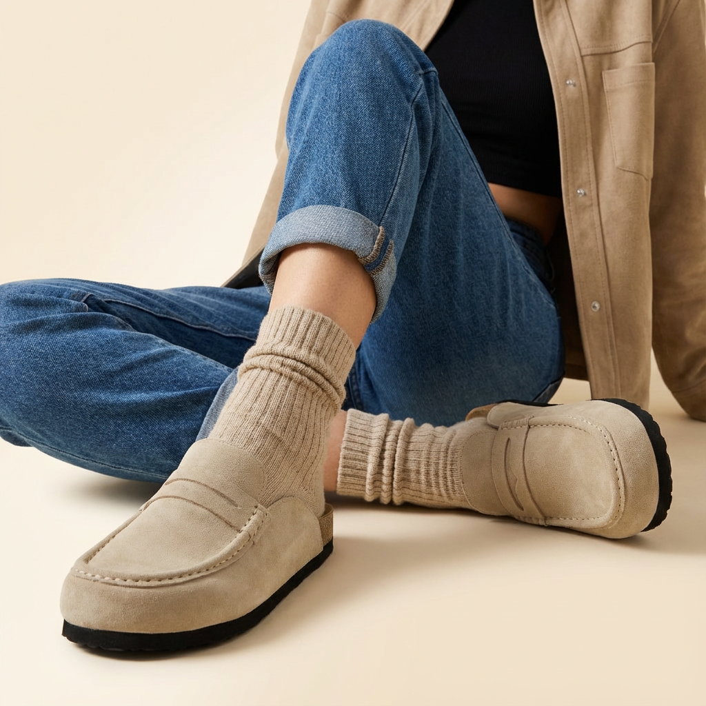 Fondu Leather Clogs Biscuit