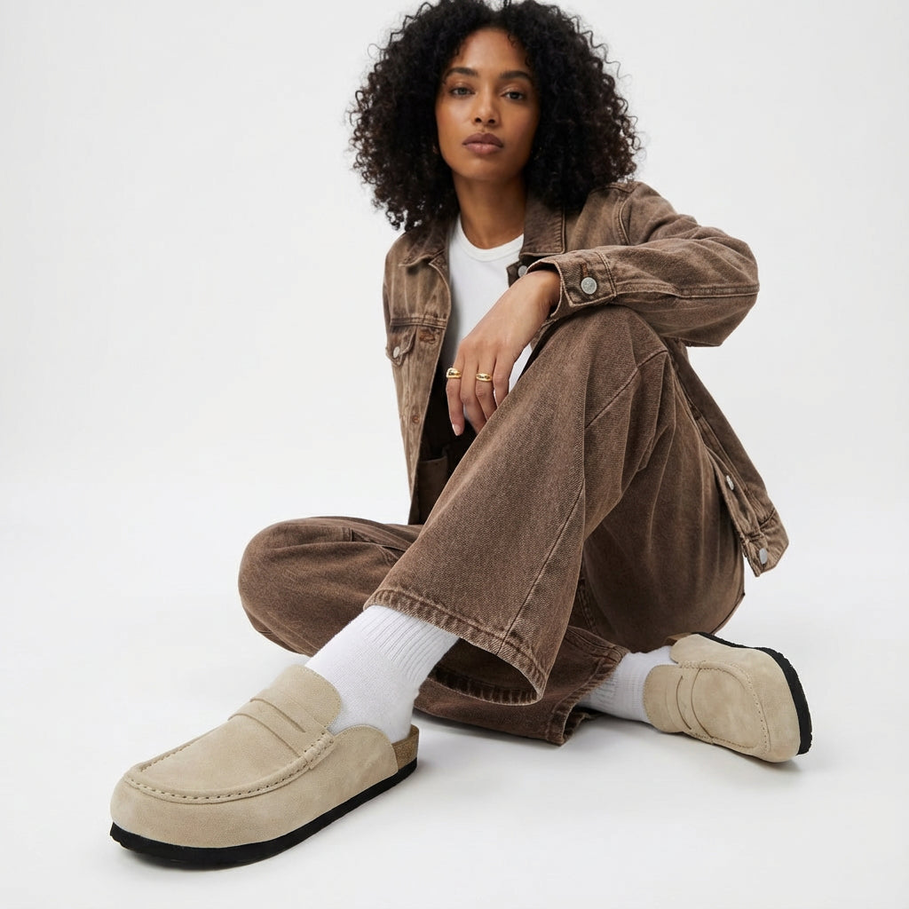 Fondu Leather Clogs Biscuit