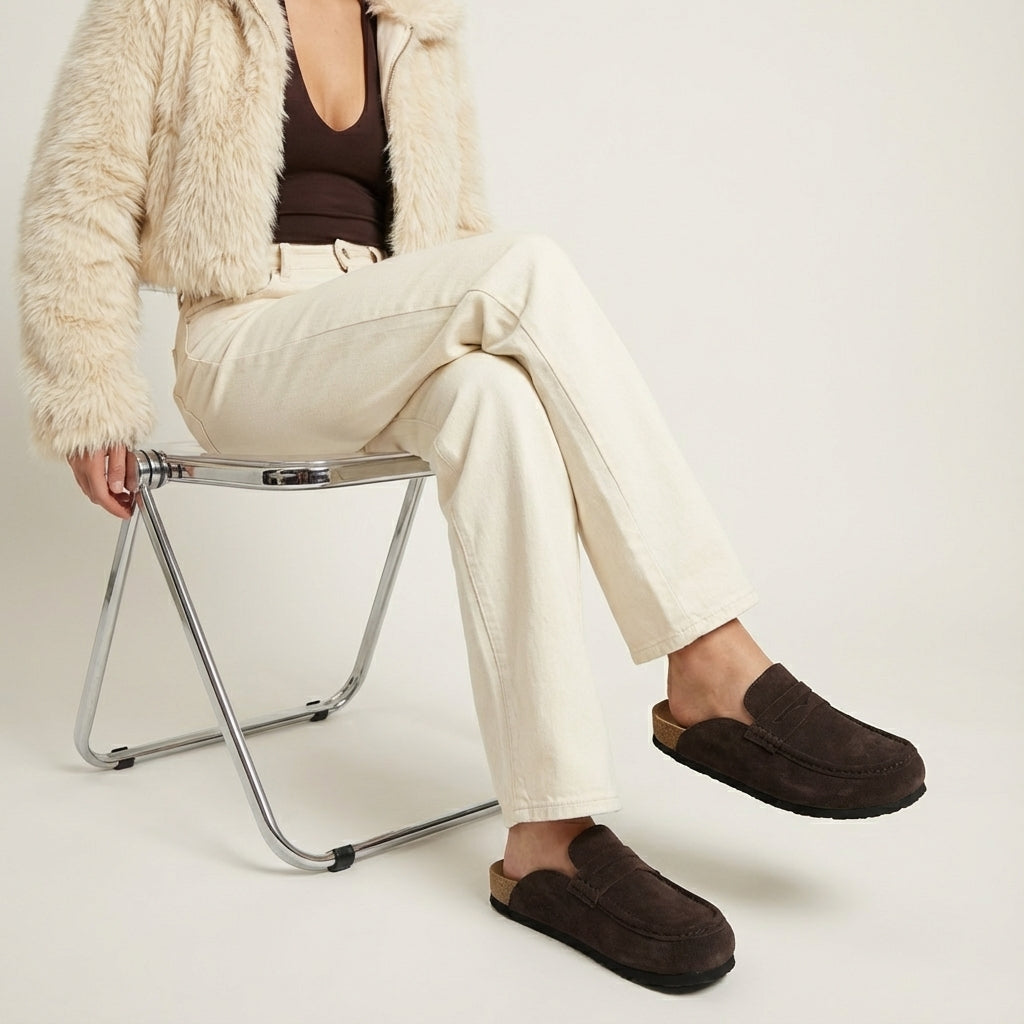 Cushionaire Fondu Leather Penny Clogs for Women - Soft and