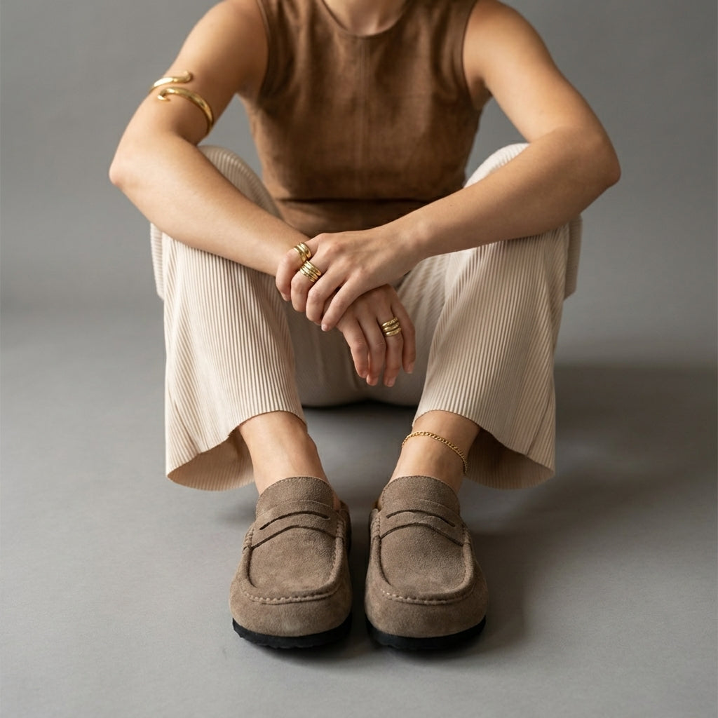 Fondu Leather Clogs Taupe