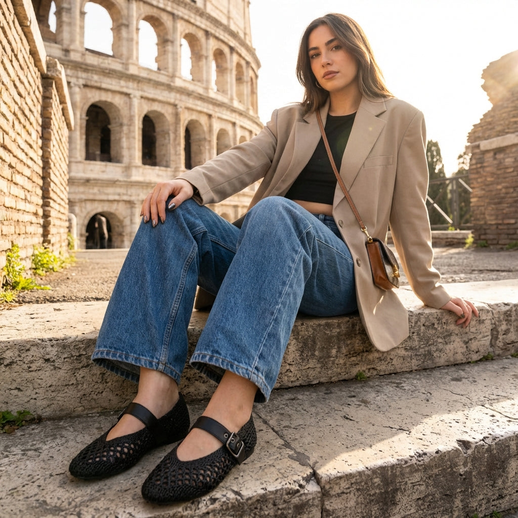 Gabby Woven Mary Jane Flats Black Medium