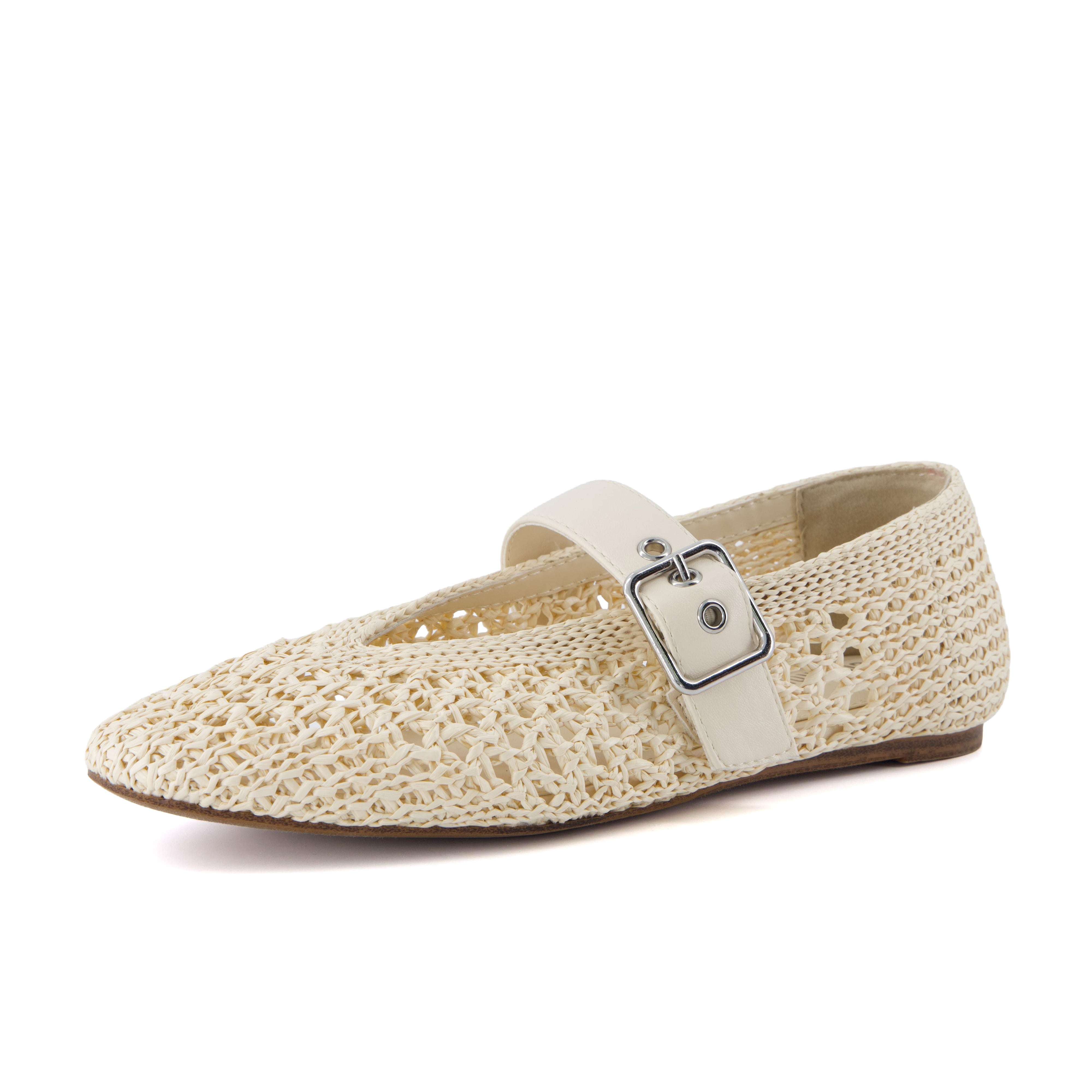Gabby Woven Mary Jane Flats Cream Medium