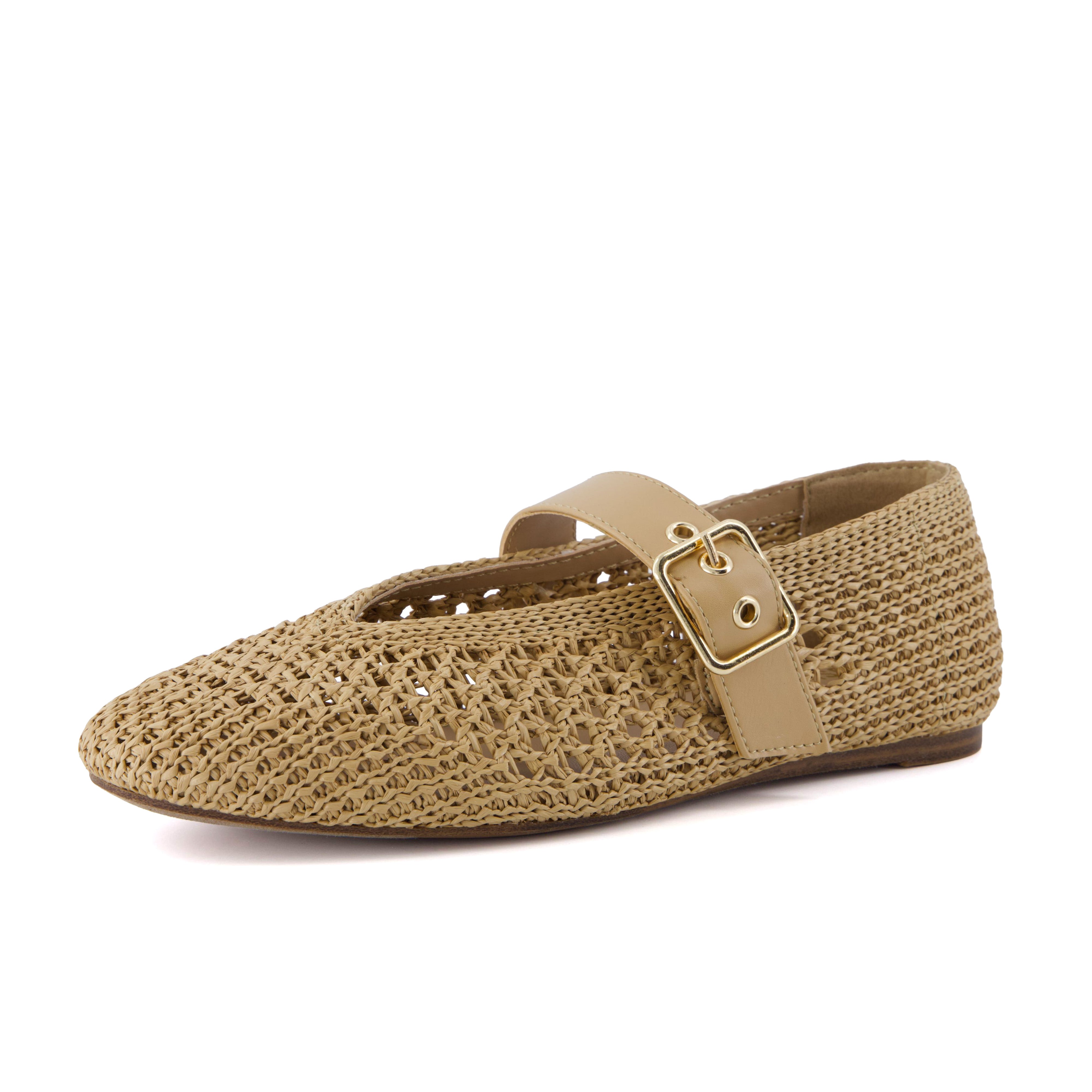 Gabby Woven Mary Jane Flats Tan Medium