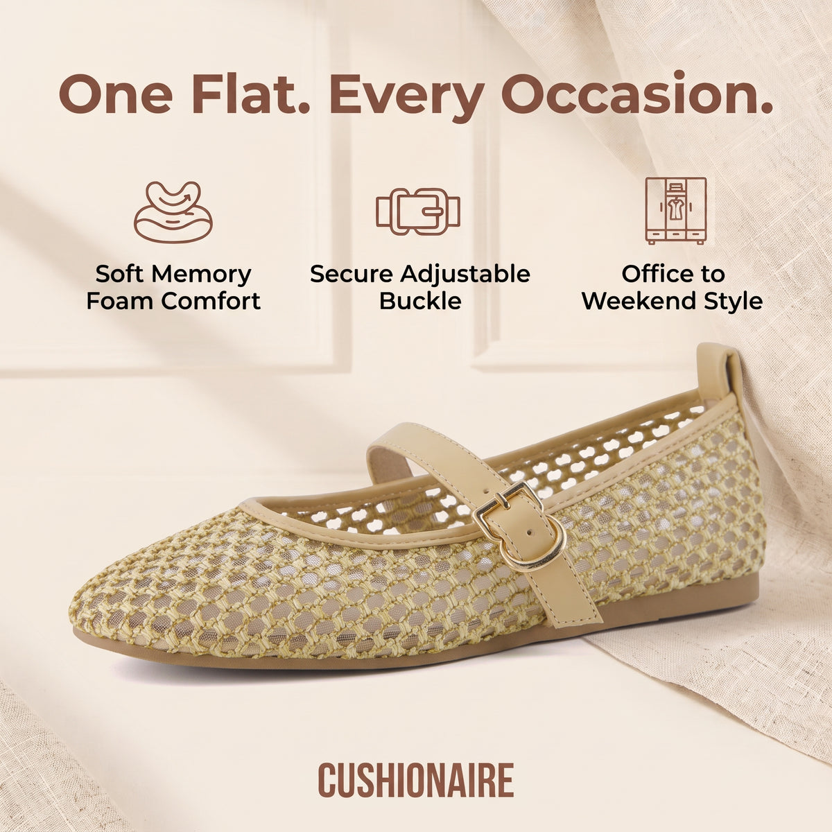 Gracie Mesh Mary Jane Flats Natural Medium