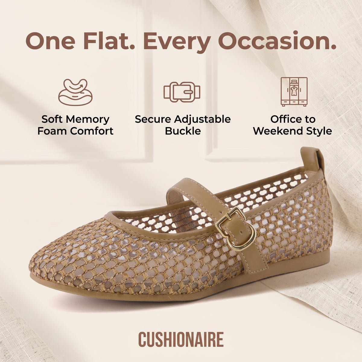 Gracie Mesh Mary Jane Flats Taupe Medium