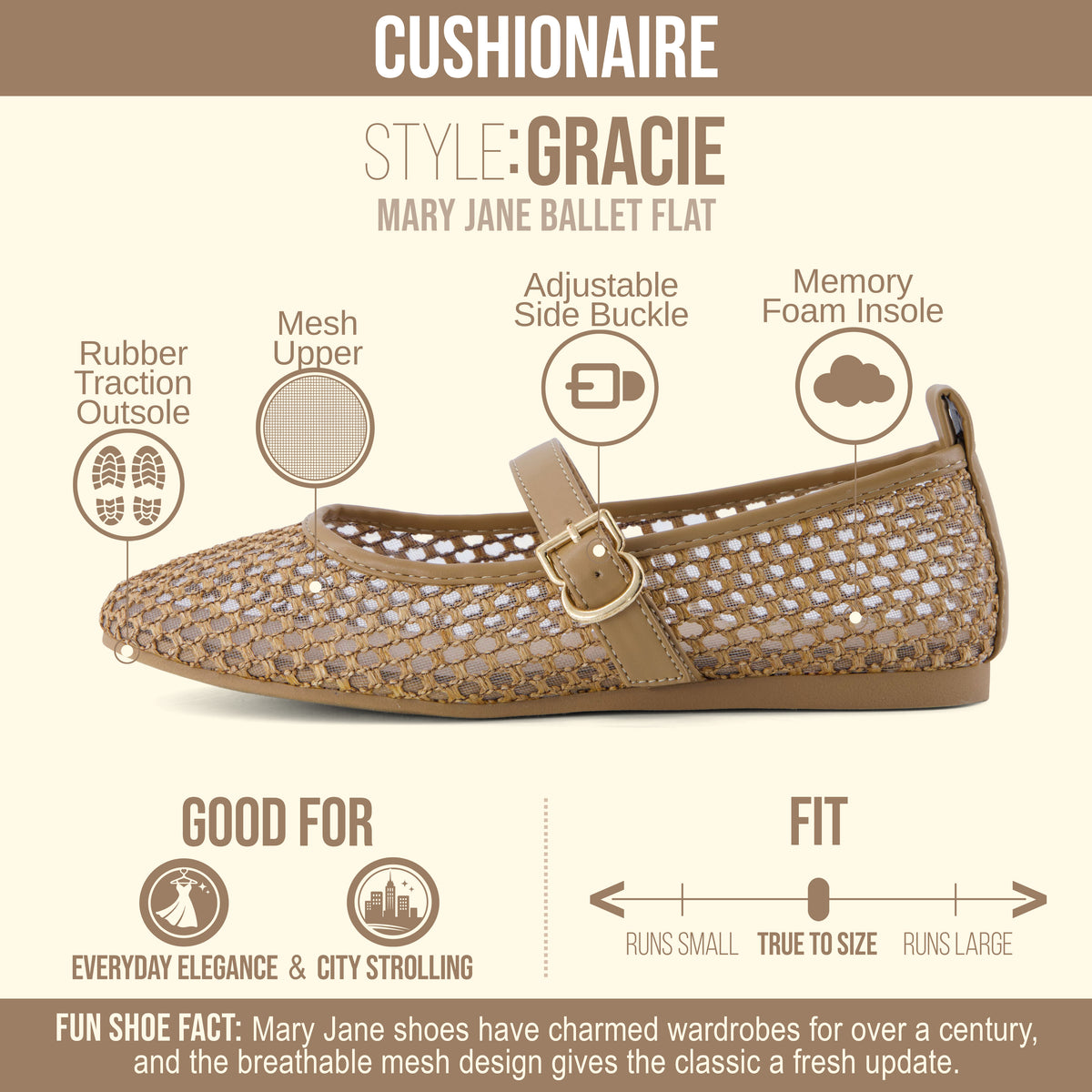 Gracie Mesh Mary Jane Flats Taupe Medium