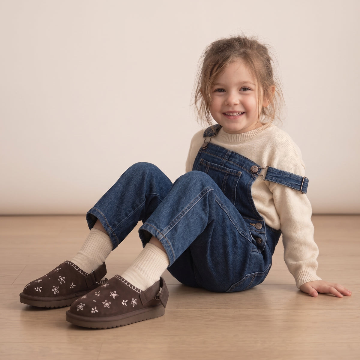 Habit Kids Slippers Brown Genuine Suede Medium