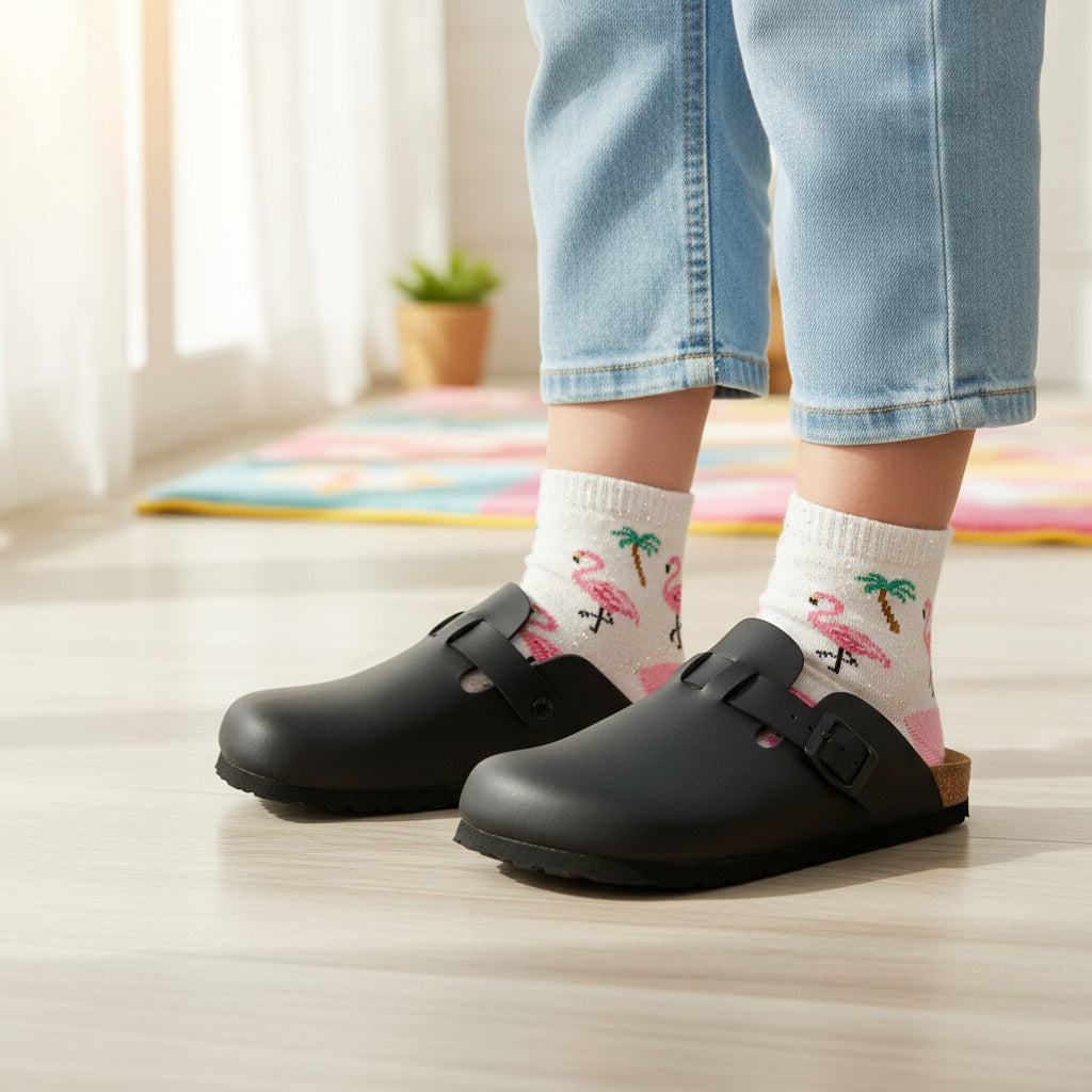 Hana Kids Cork Footbed Clog Black Medium