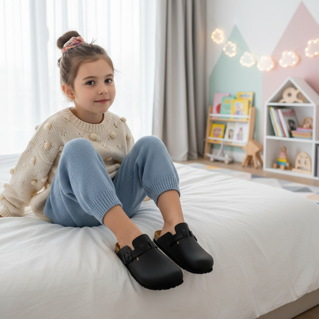 Hana Kids Cork Footbed Clog Black Medium