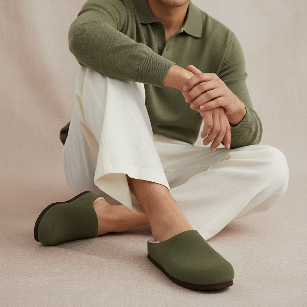 Heath-Fur Men's Slippers Olive Medium