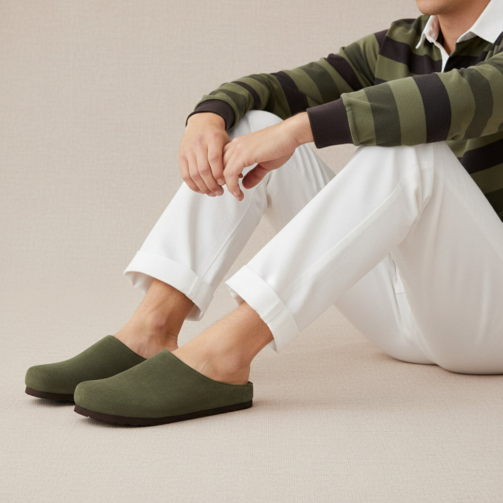 Heath Men's Leather Clogs Olive Medium