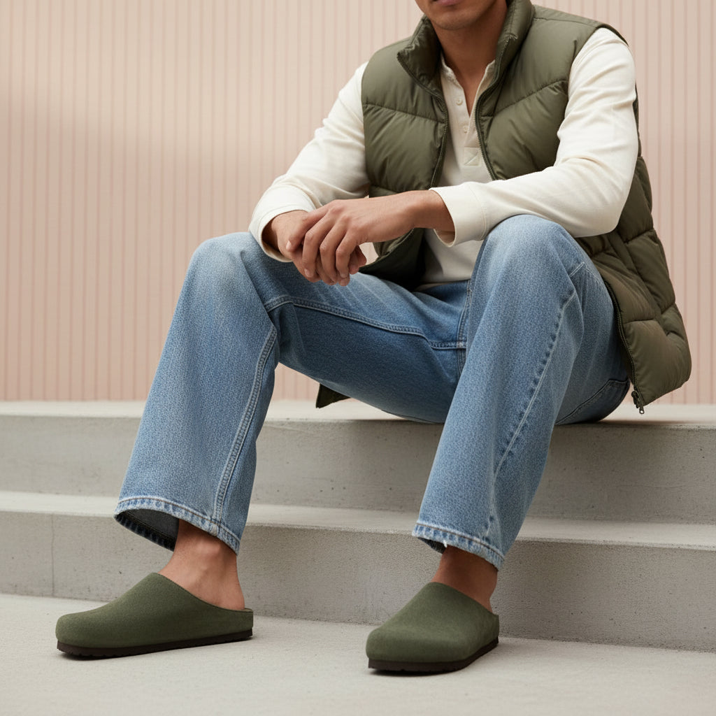 Heath Men's Leather Clogs Olive Medium