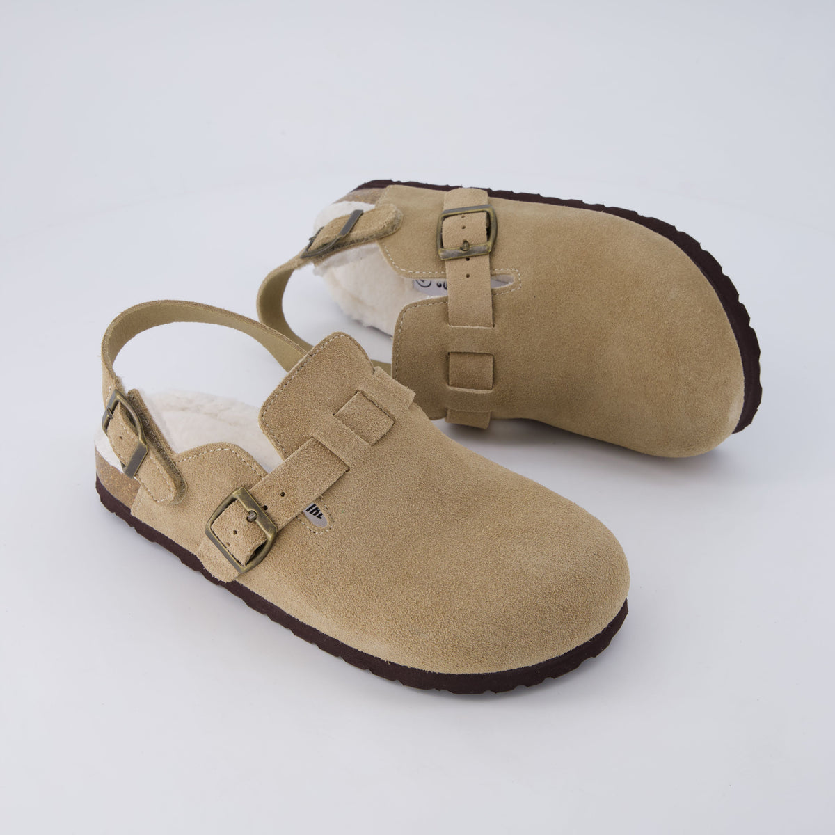 Hello Kids Suede Clogs Taupe Fur Medium