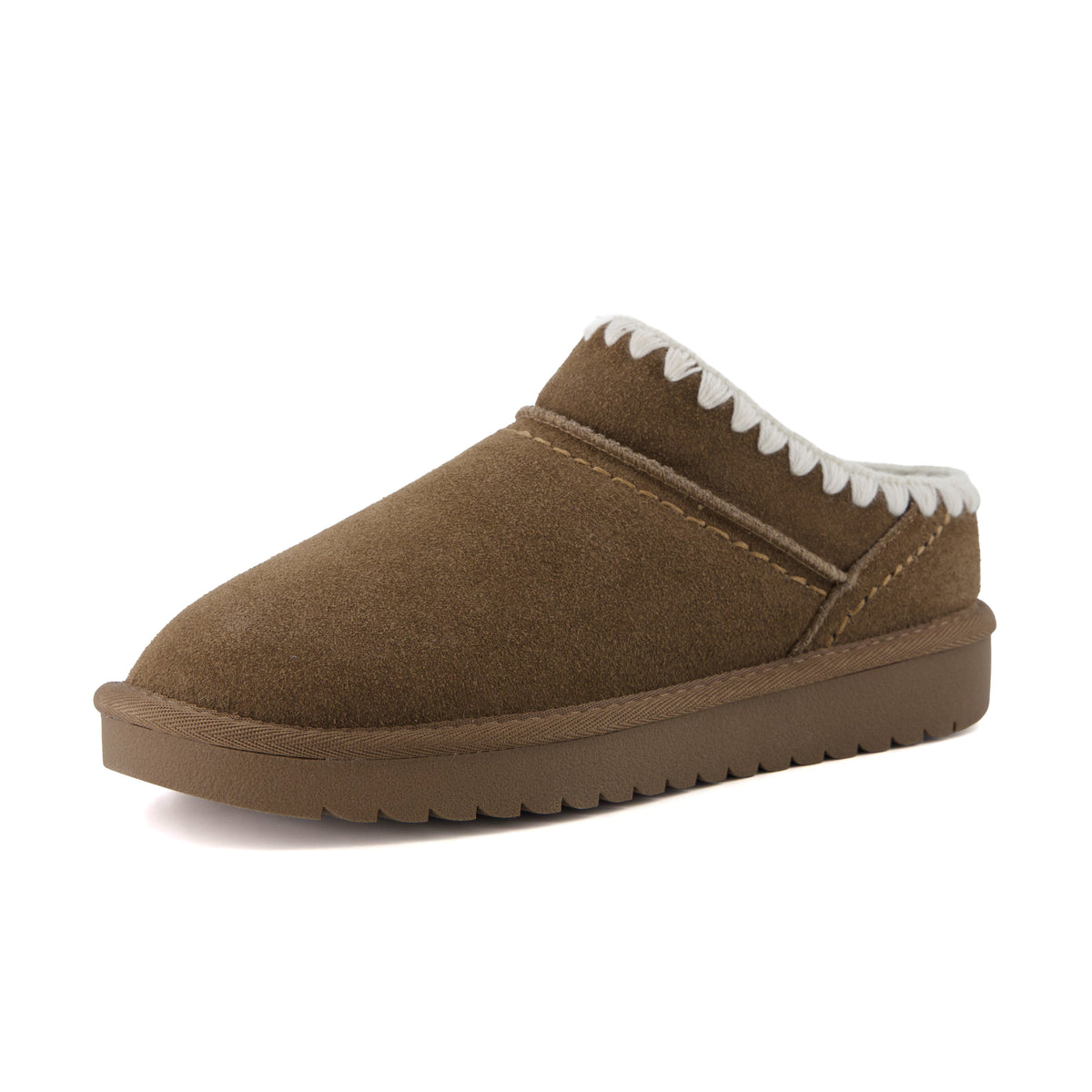 Hilo 3 Leather Kids Slippers Brown Embroidered Medium