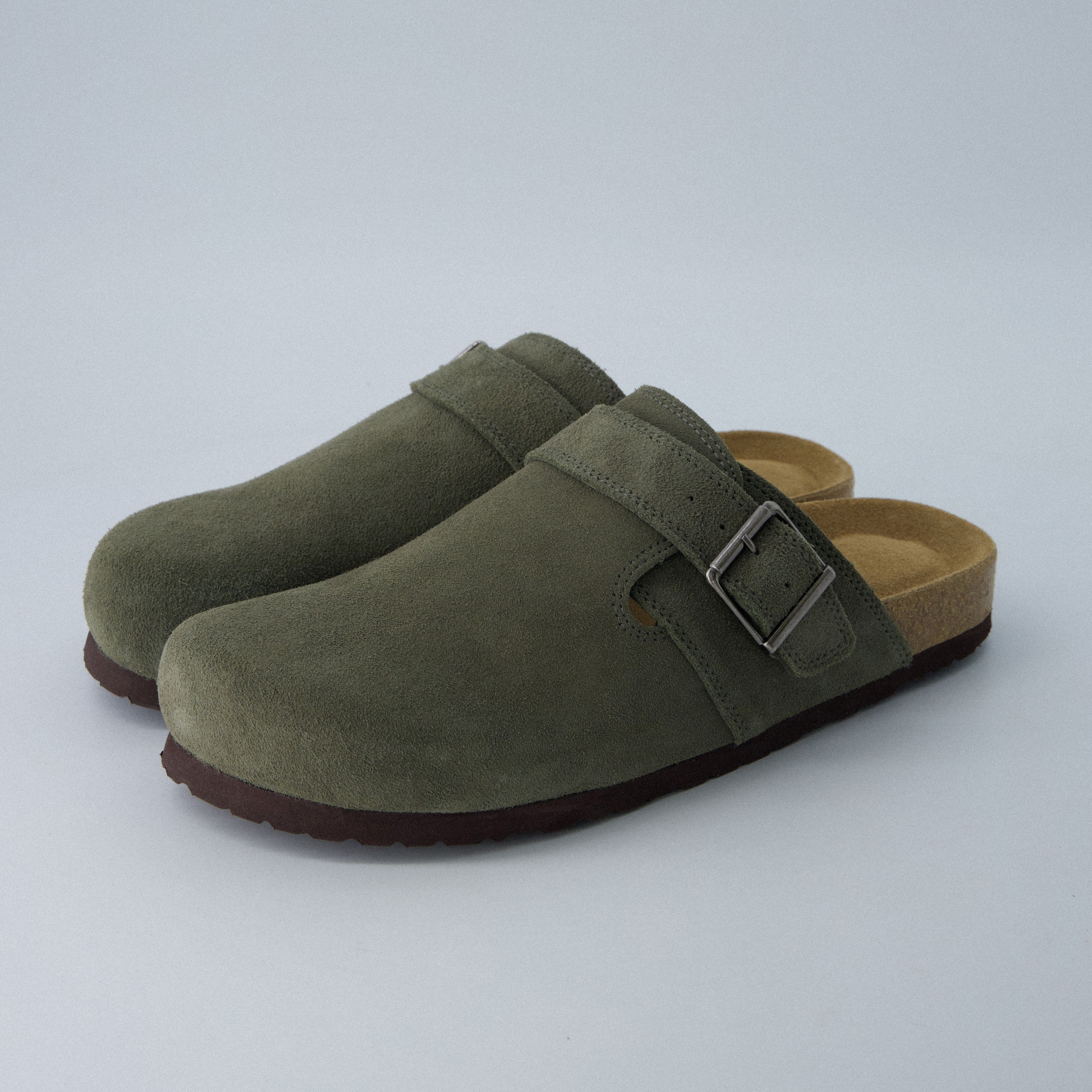 Hugo Genuine Suede Clogs Olive Medium