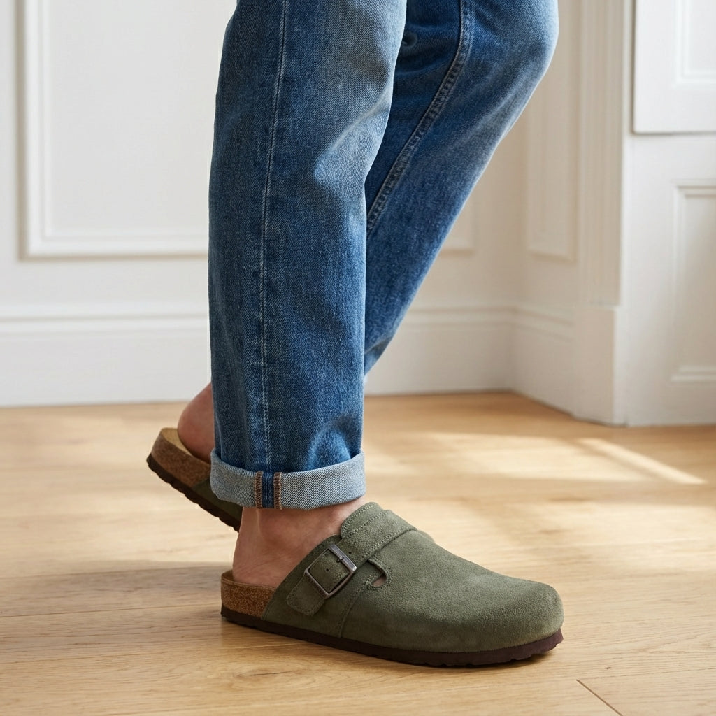 Hugo Genuine Suede Clogs Olive Medium