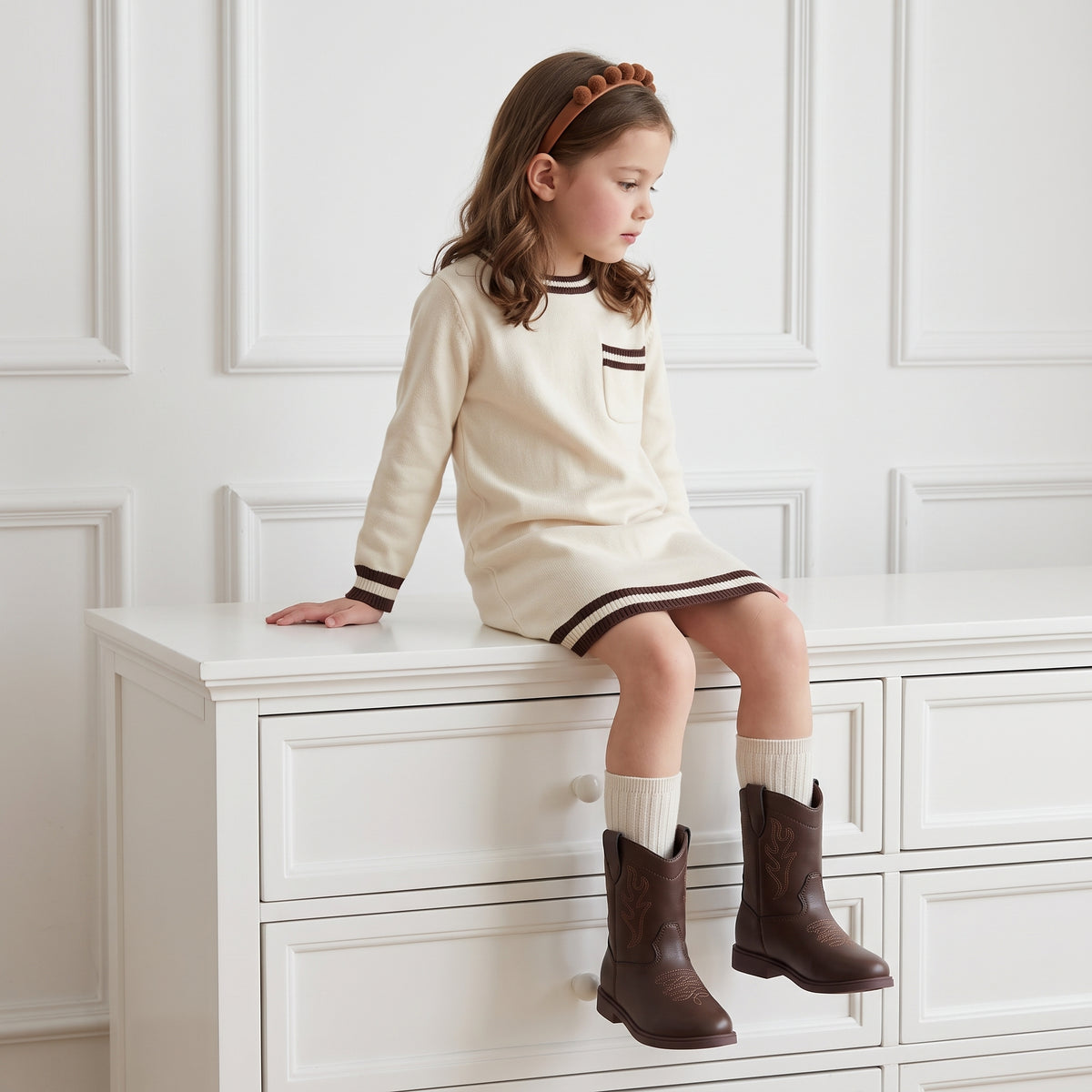 Jane Kids Western Cowboy Boots Brown Medium