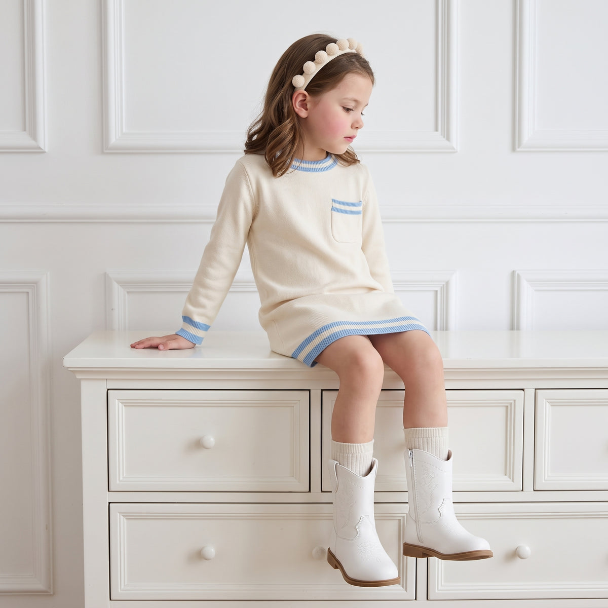 Jane Kids Western Cowboy Boots White Medium