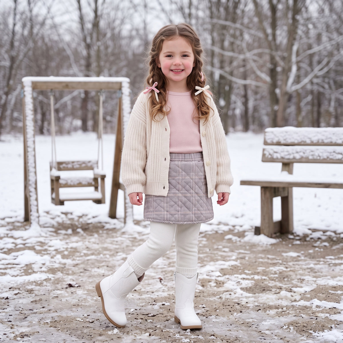 Jane Kids Western Cowboy Boots White Medium