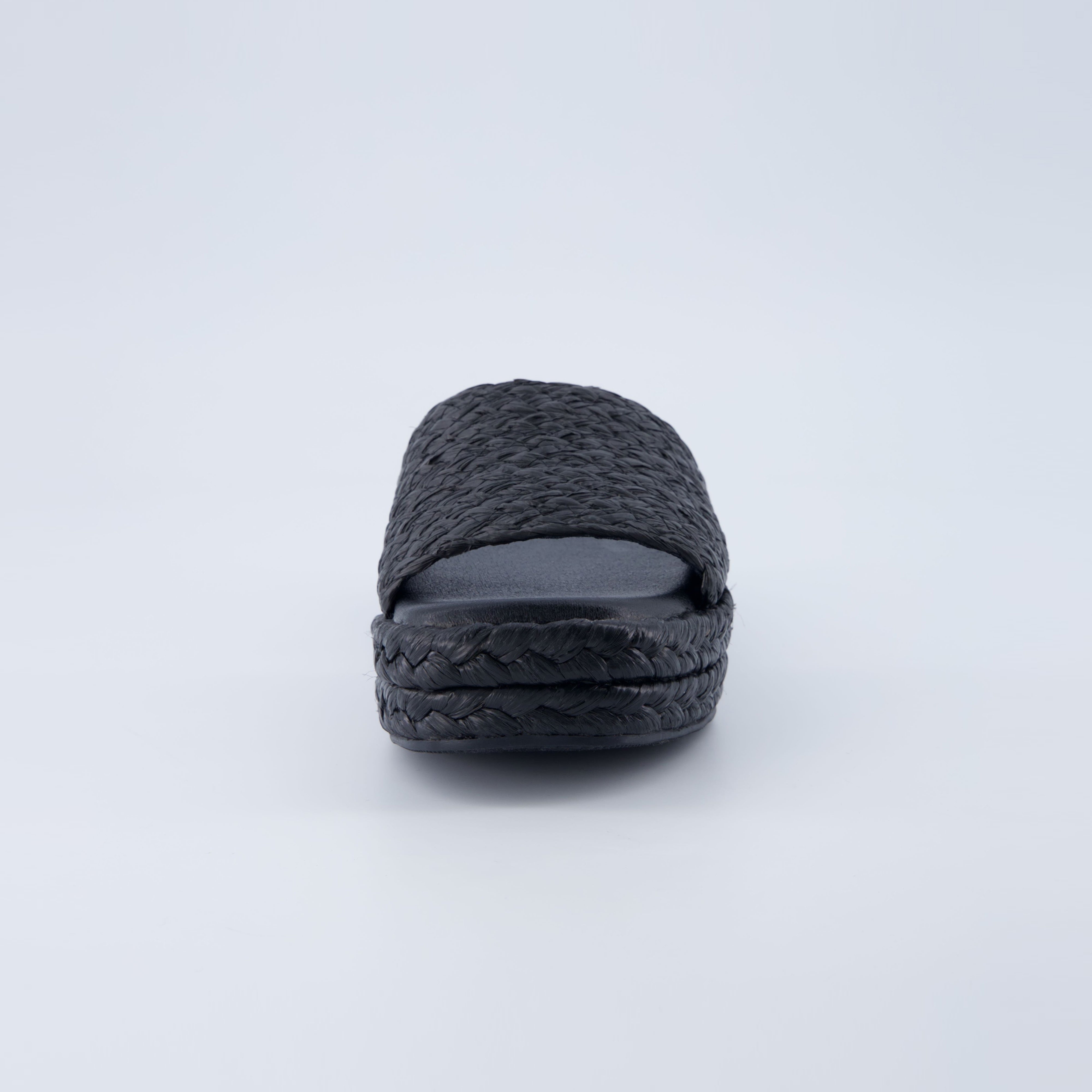 Kudos Platform Sandal Black Raffia