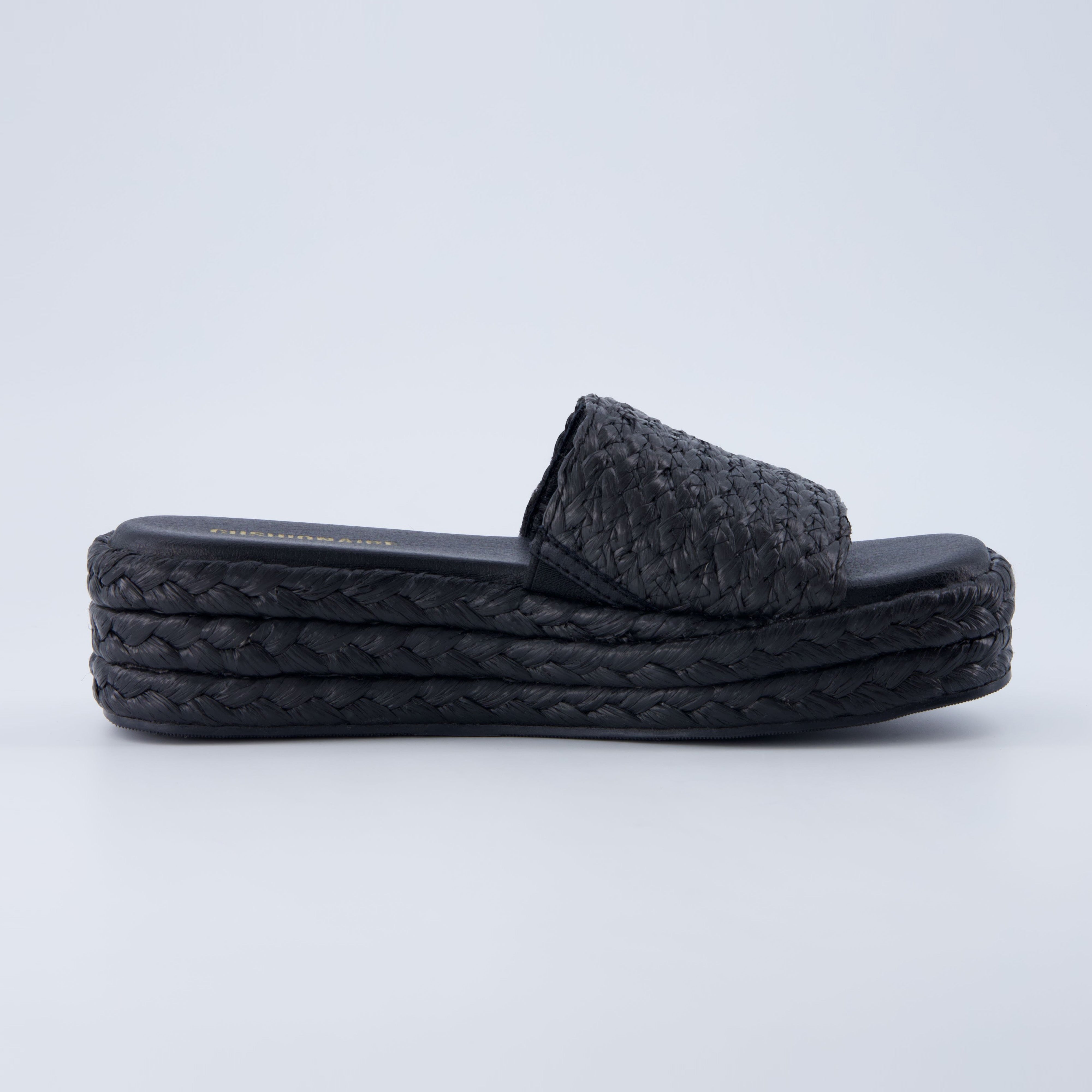 Kudos Platform Sandal Black Raffia