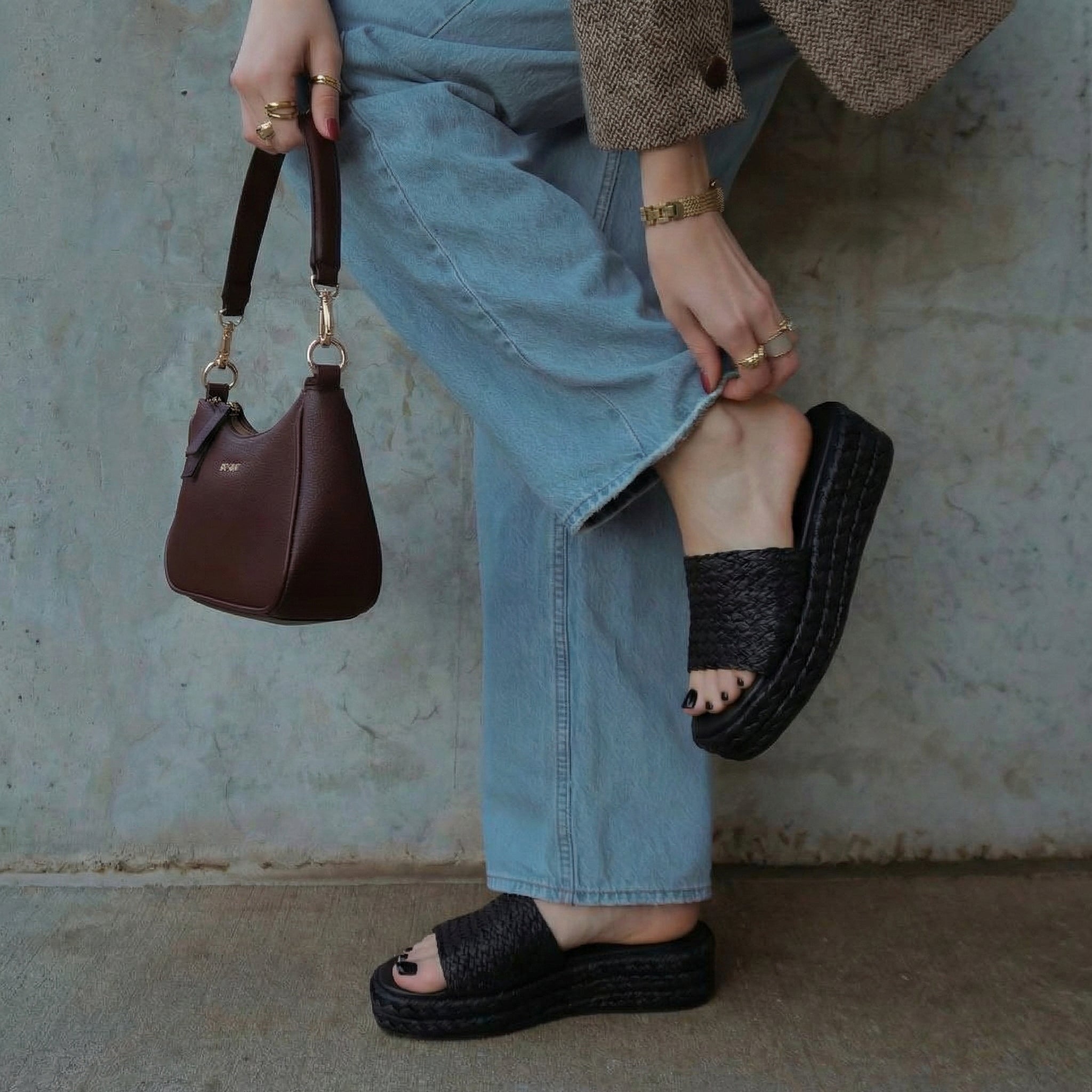 Kudos Platform Sandal Black Raffia