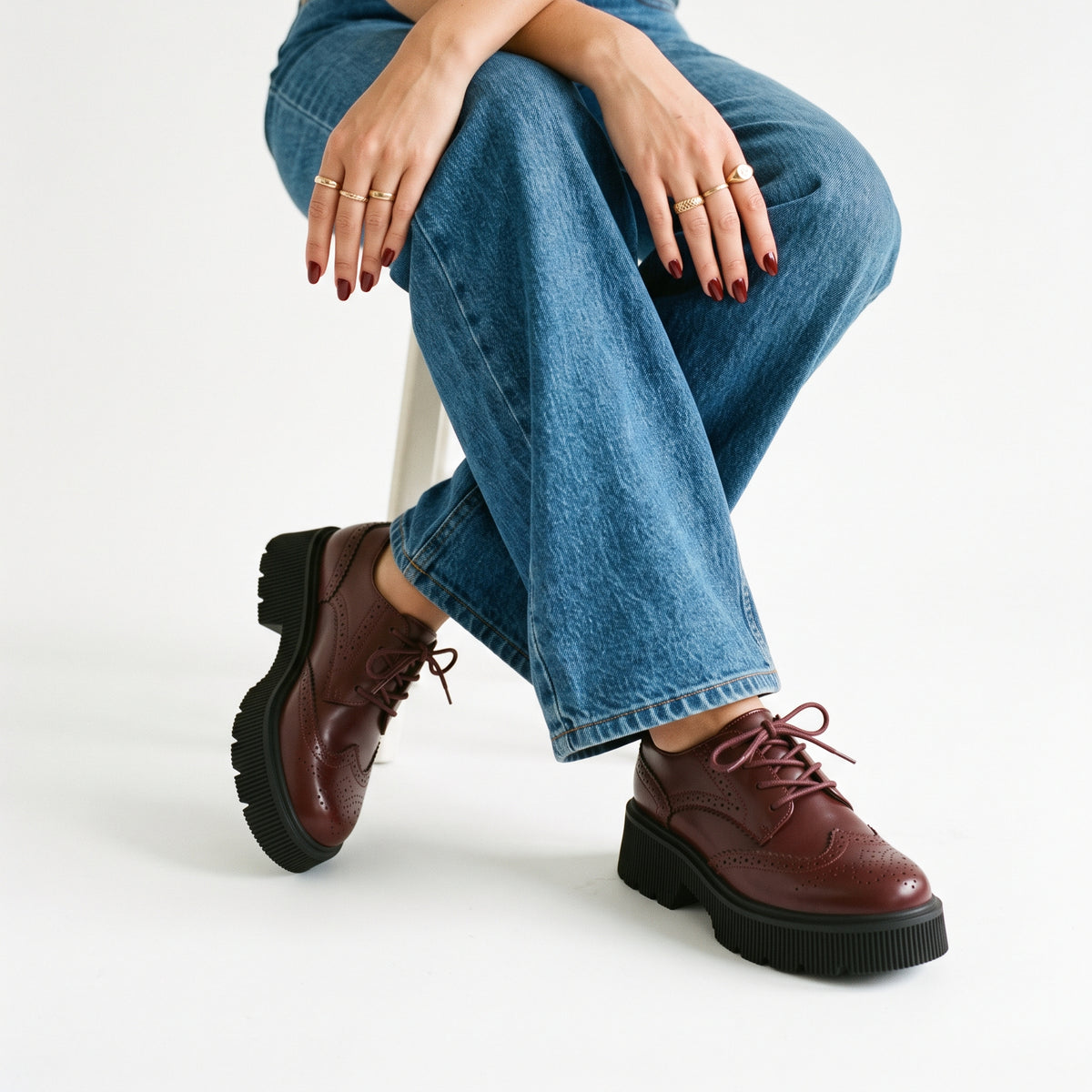Landau Platform Oxford Dress Shoes Burgundy Medium