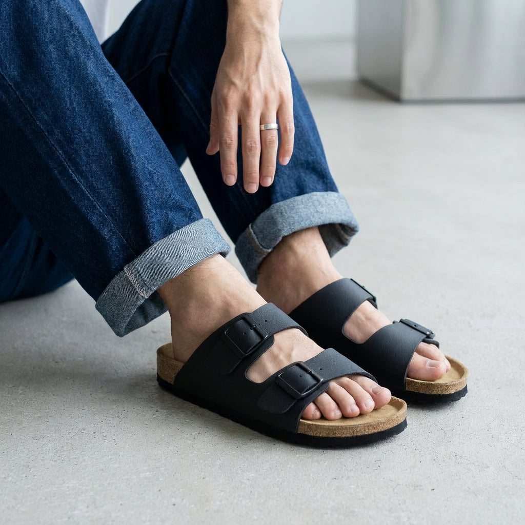 Lane Men's Cork Footbed Sandal Black Medium