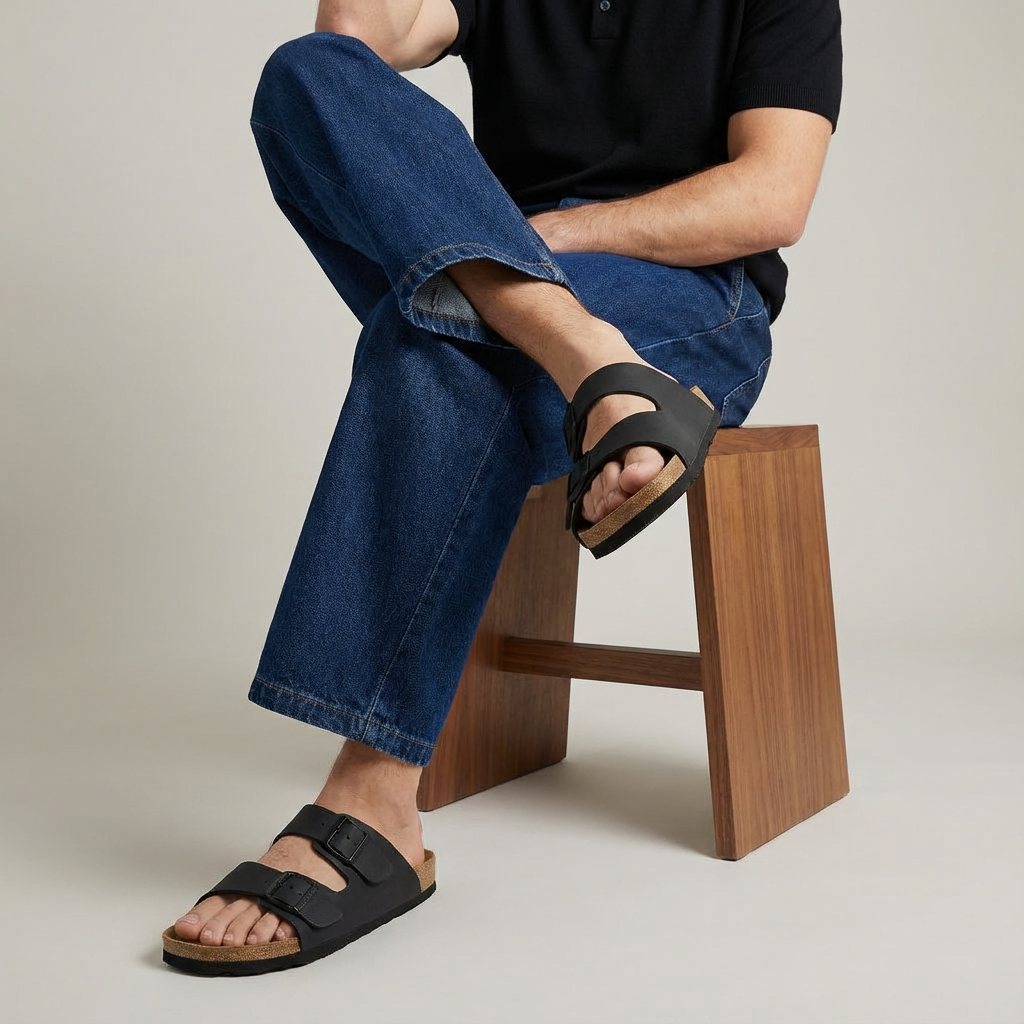 Lane Men's Cork Footbed Sandal Black Medium