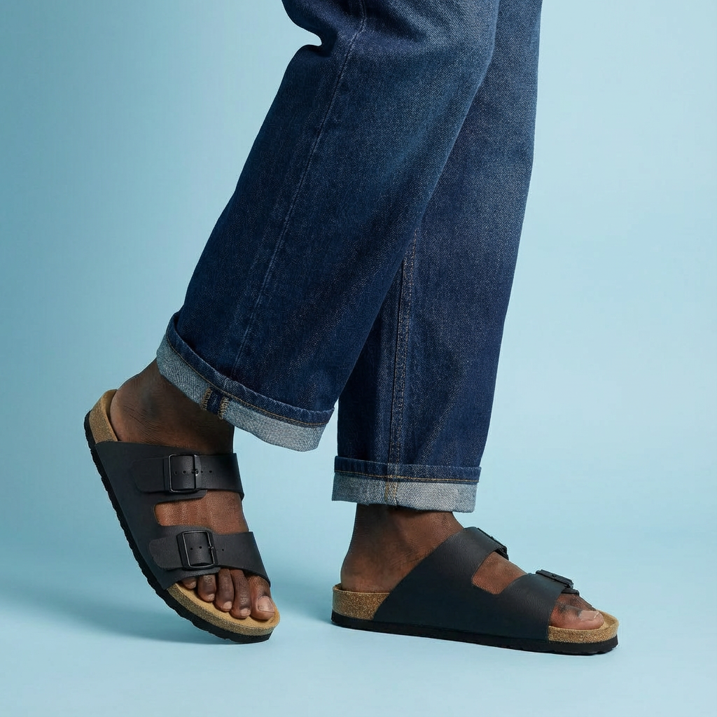Lane Men's Cork Footbed Sandal Black Medium