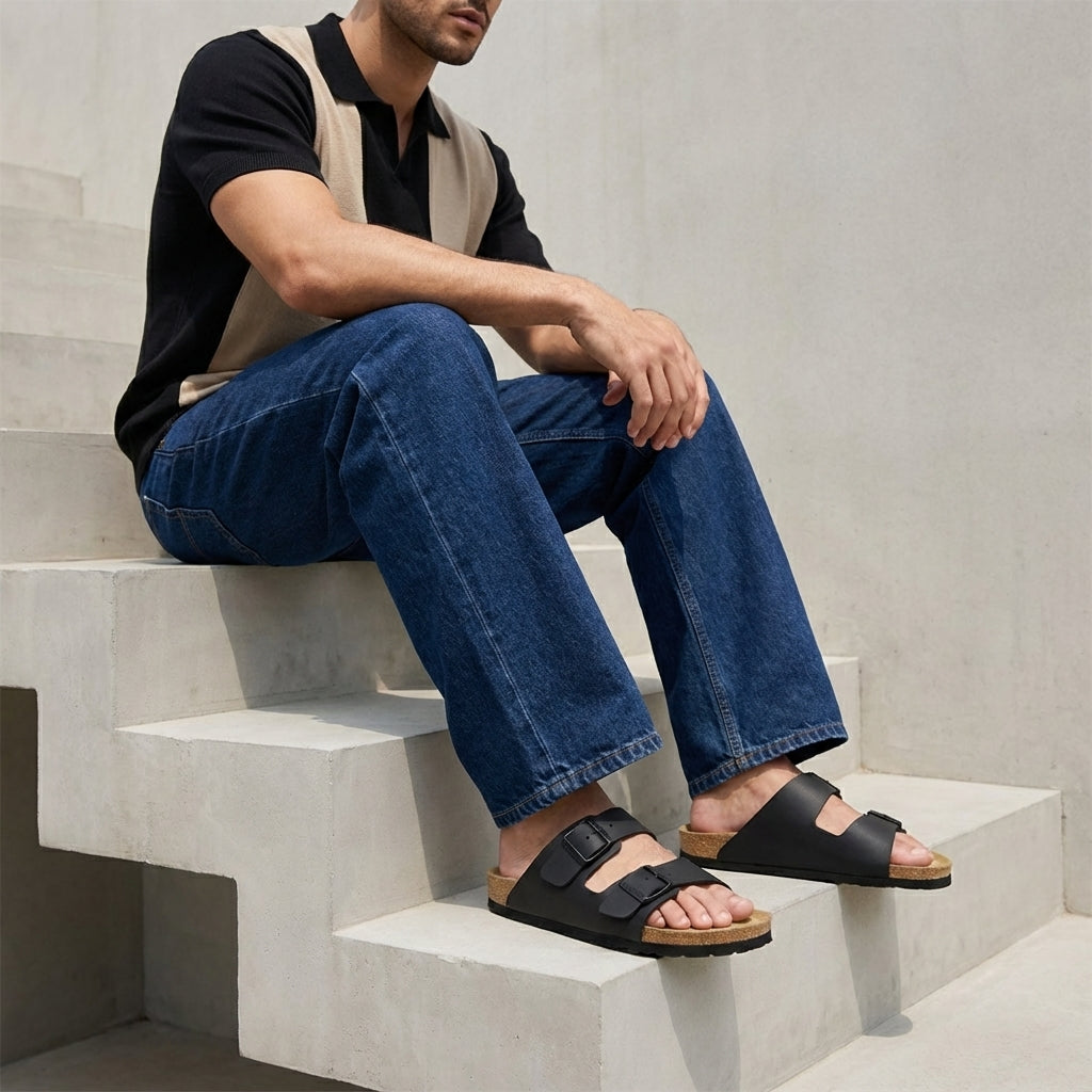 Lane Men's Cork Footbed Sandal Black Medium
