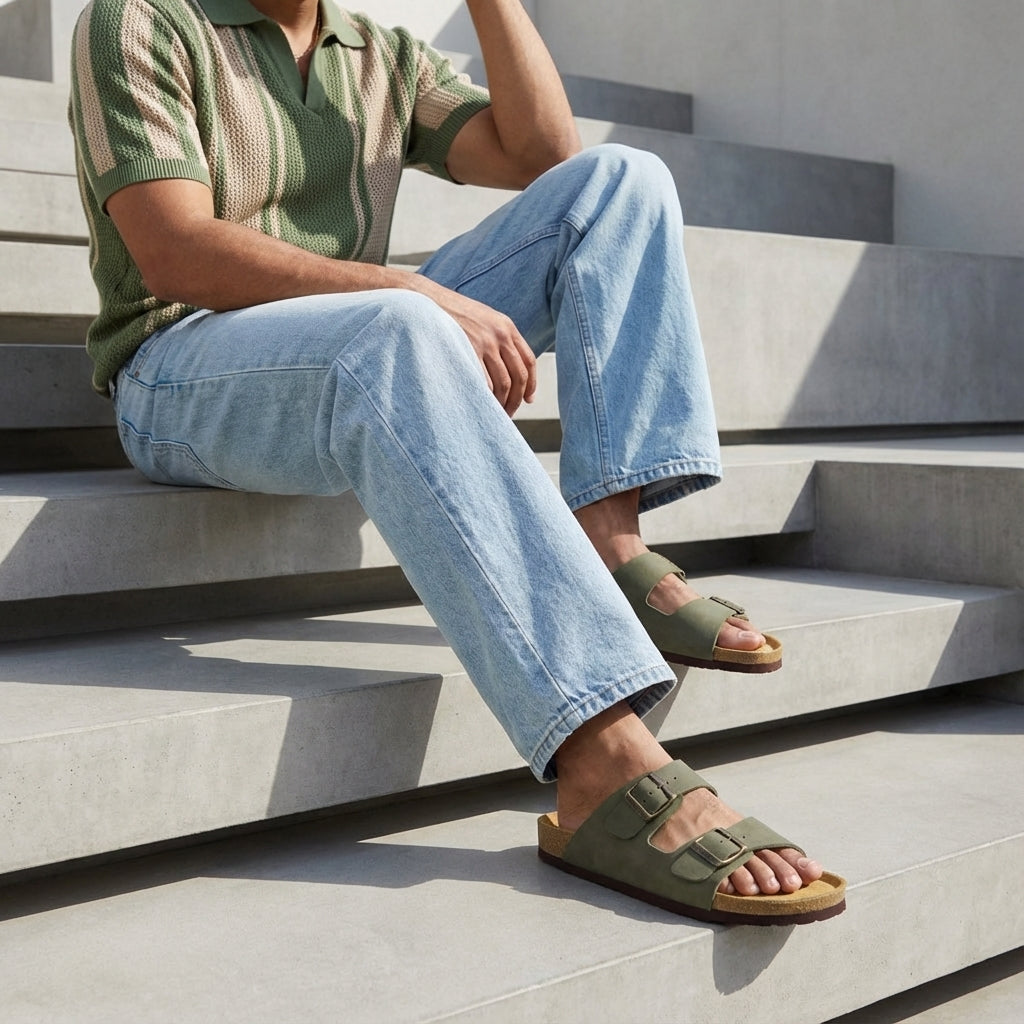 Lane Men's Cork Footbed Sandal White Nappa Medium