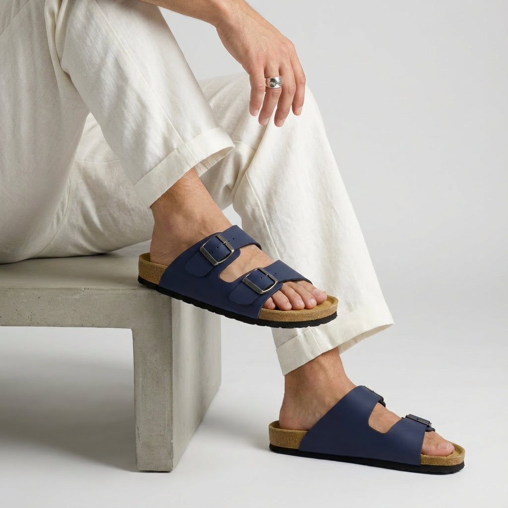Lane Men's Cork Footbed Sandal Navy Nubuck Medium