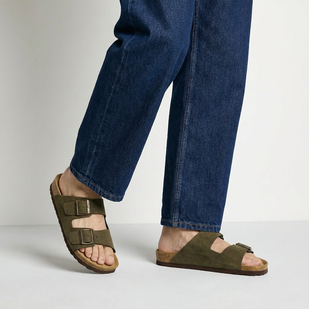 Lane Men's Cork Footbed Sandal Olive Nubuck Medium