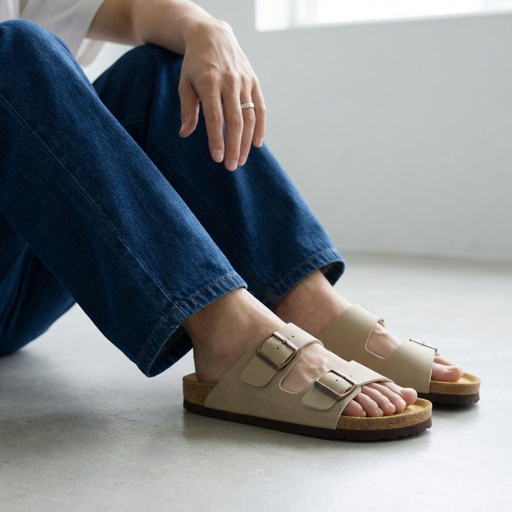 Lane Men's Cork Footbed Sandal Stone Nubuck Medium