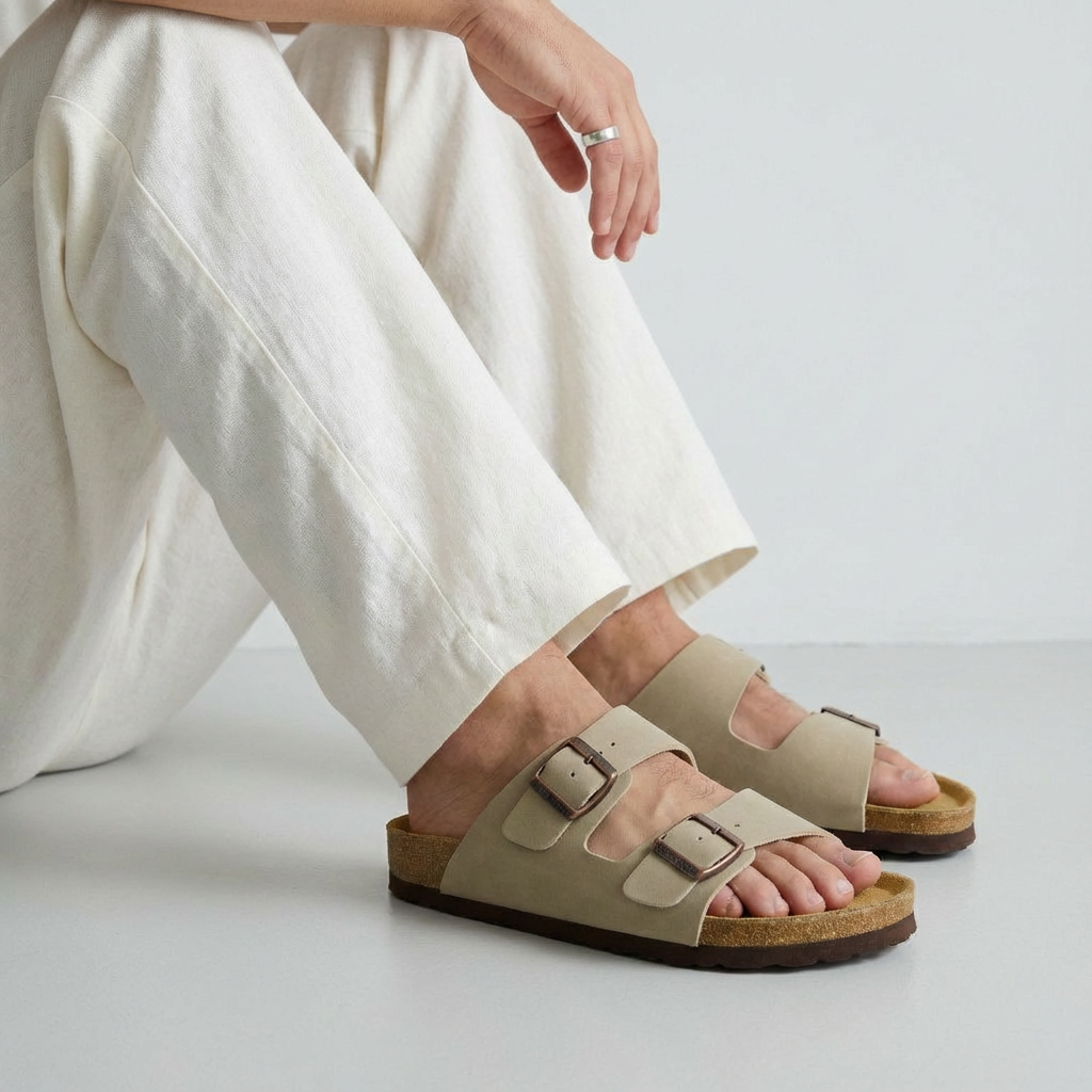 Lane Men's Cork Footbed Sandal Stone Nubuck Medium