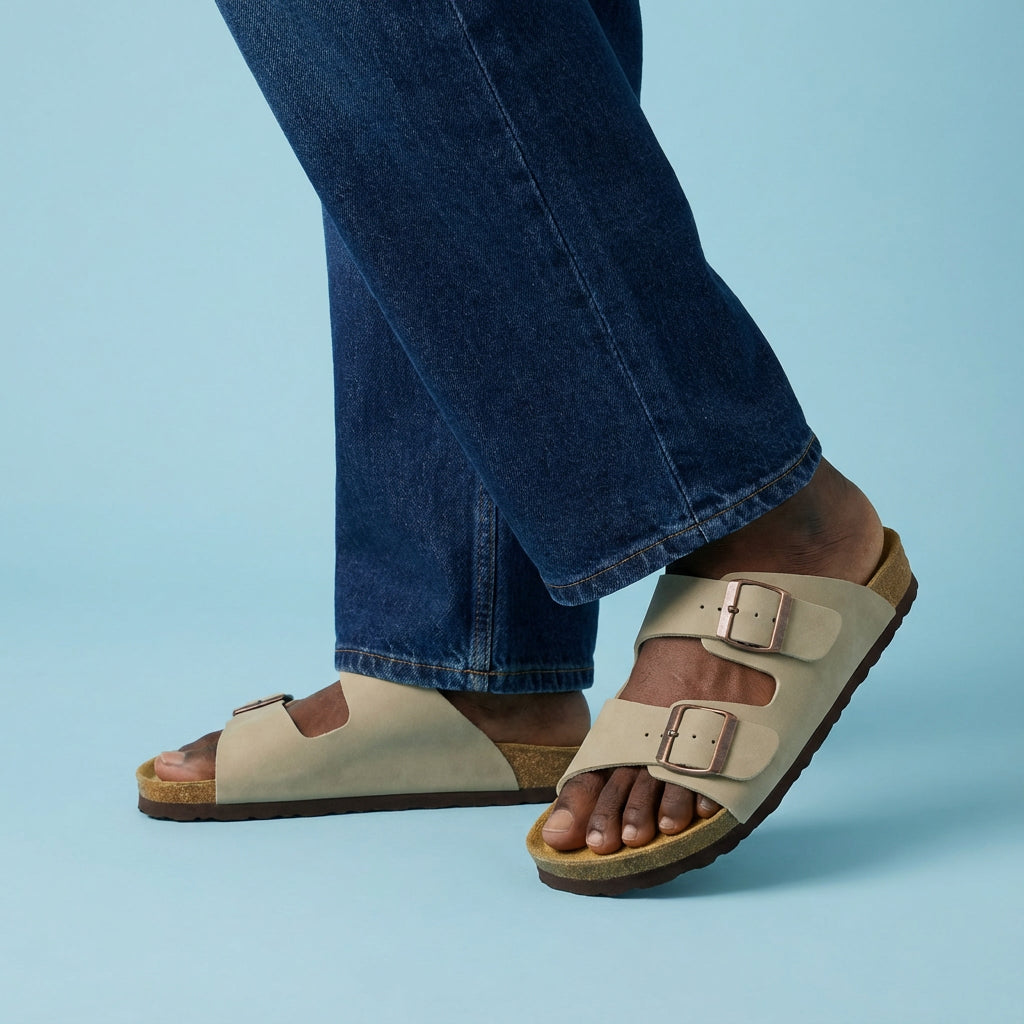 Lane Men's Cork Footbed Sandal Stone Nubuck Medium