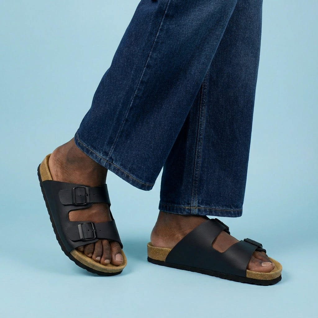 Lane Men's Cork Footbed Sandal Black Nappa Medium