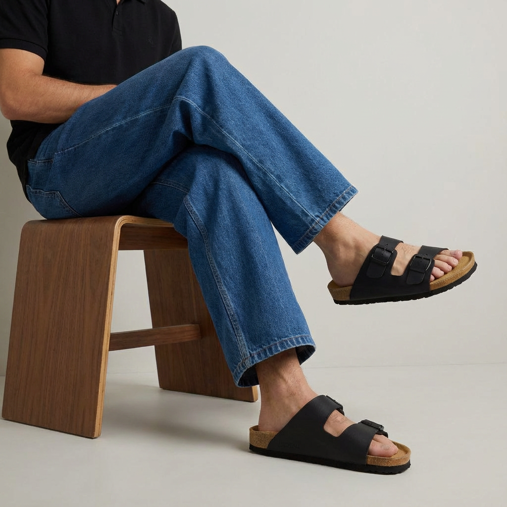 Lane Men's Cork Footbed Sandal Black Nappa Medium