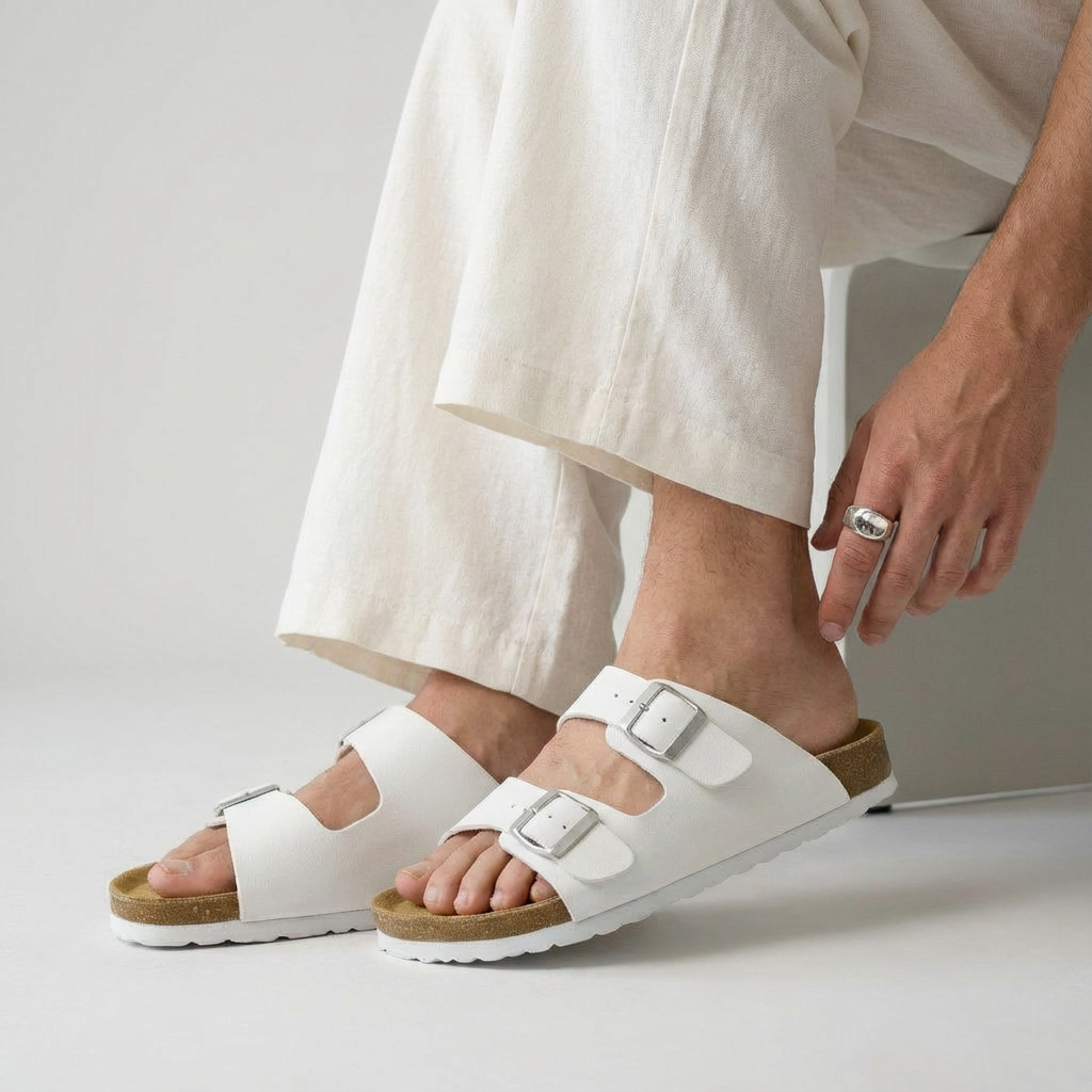 Lane Men's Cork Footbed Sandal White Nappa Medium
