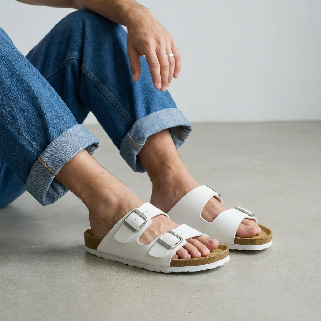 Lane Men's Cork Footbed Sandal White Nappa Medium