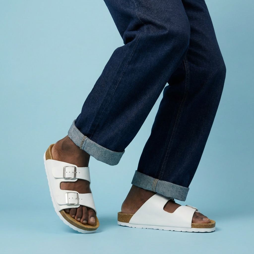 Lane Men's Cork Footbed Sandal White Nappa Medium