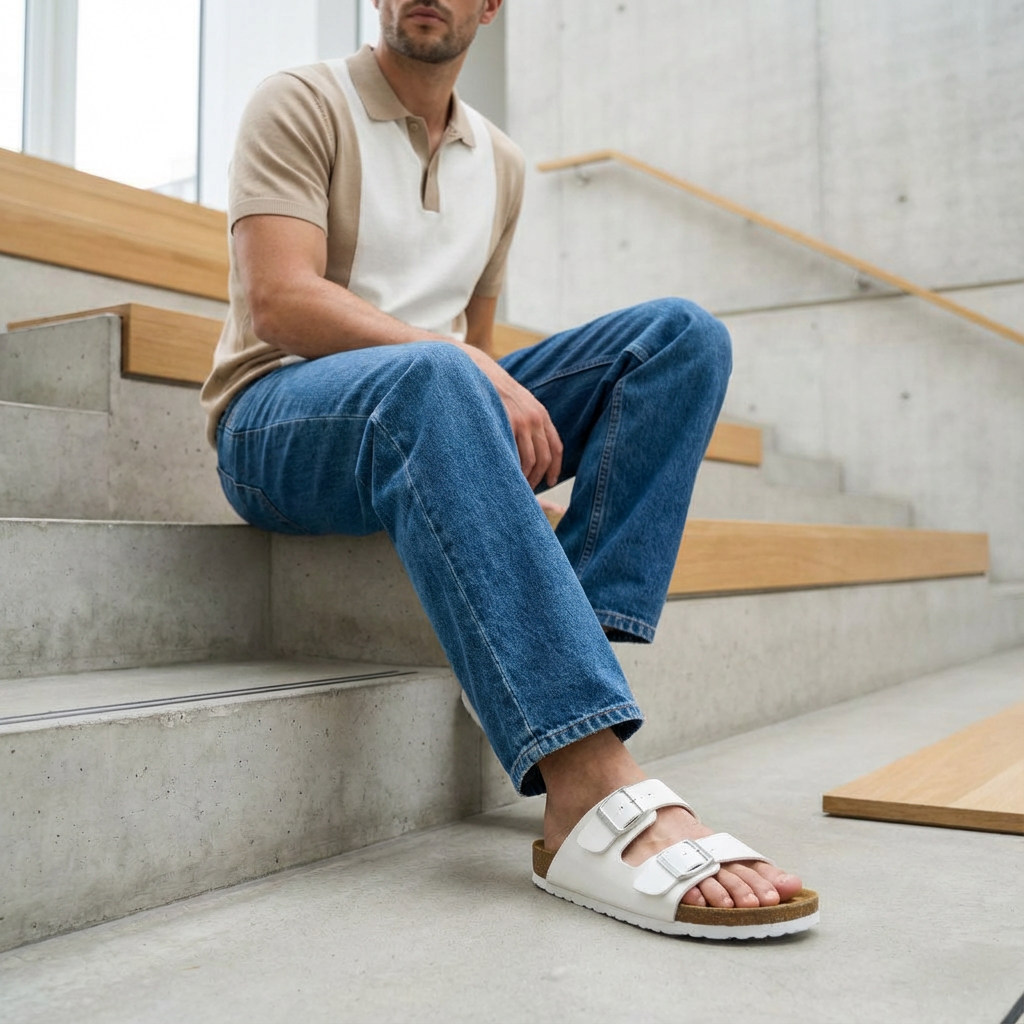 Lane Men's Cork Footbed Sandal White Nappa Medium