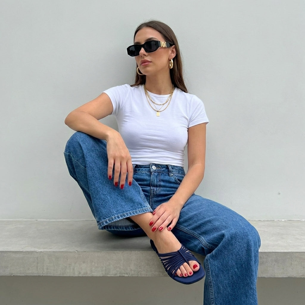Lanky Strappy Sandals Navy Medium