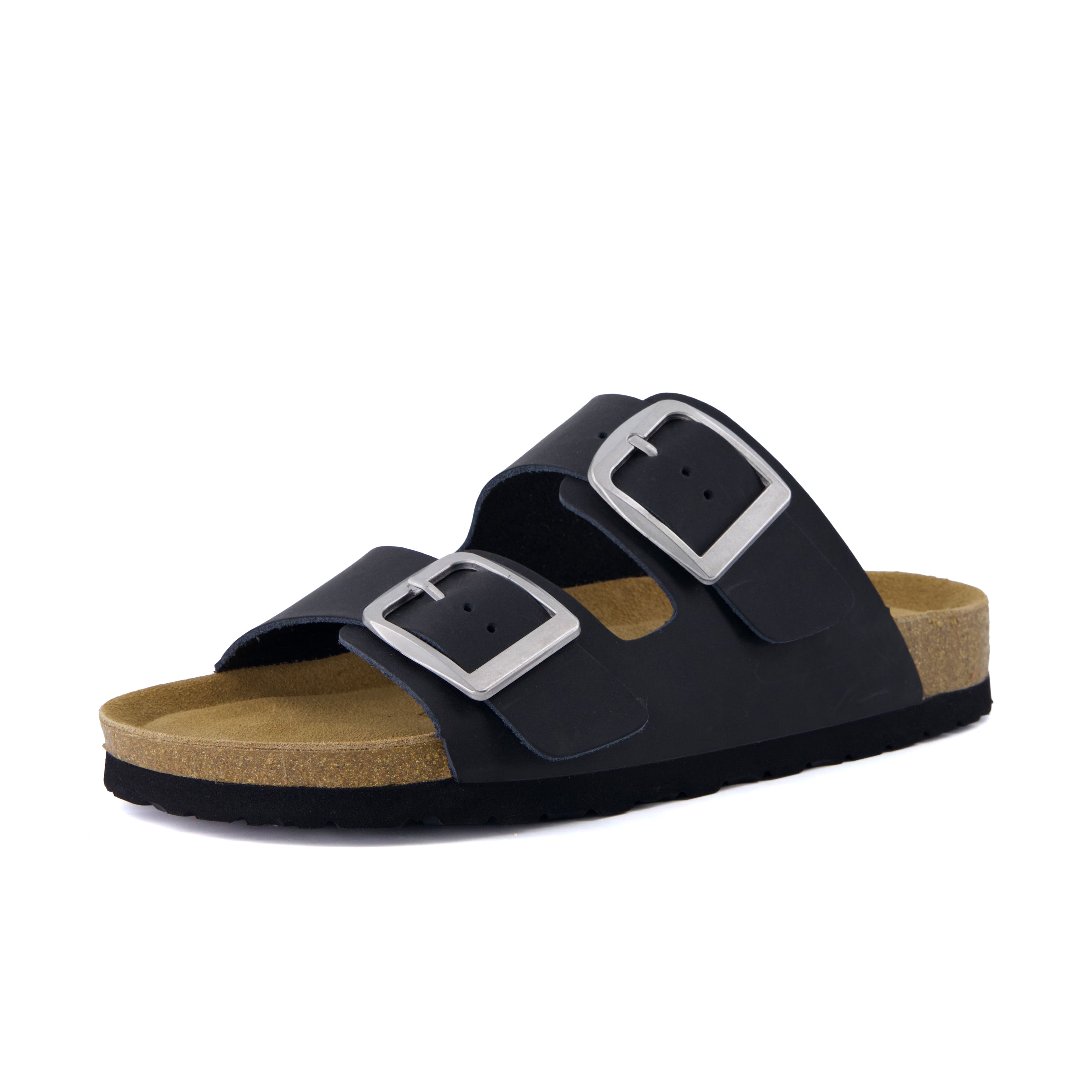 Laz Genuine Suede Slides Black